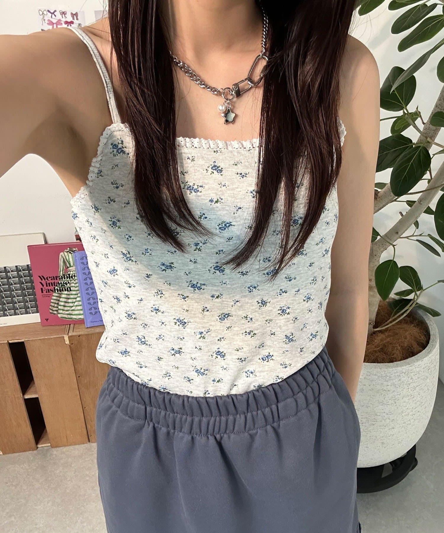 CIAOPANIC(チャオパニック) 【neutral】小花柄レースカップ付きキャミソール