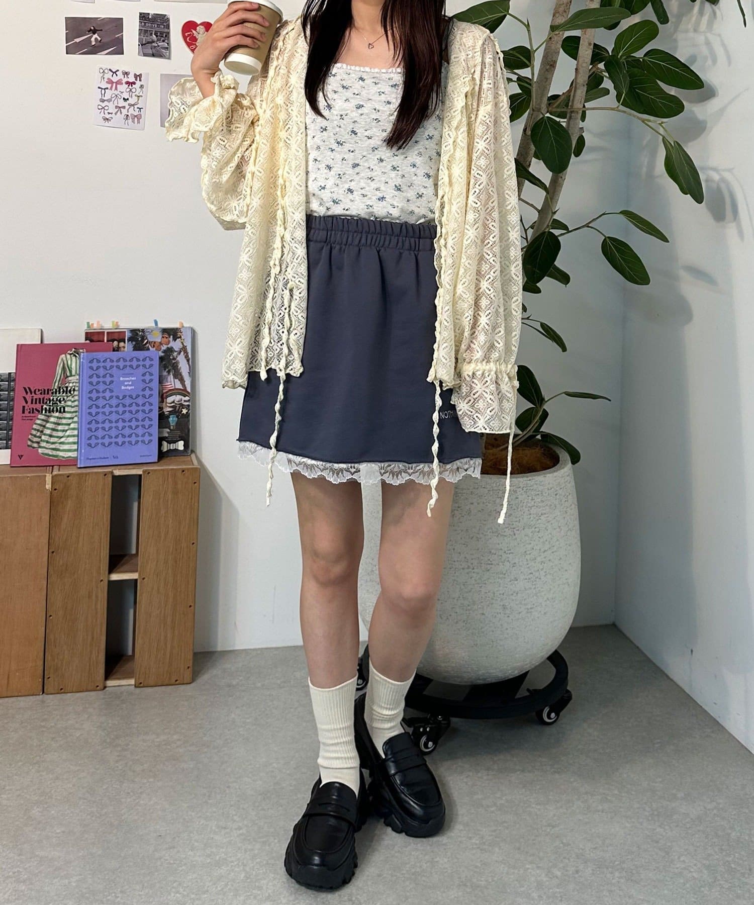 CIAOPANIC(チャオパニック) 【neutral】小花柄レースカップ付きキャミソール