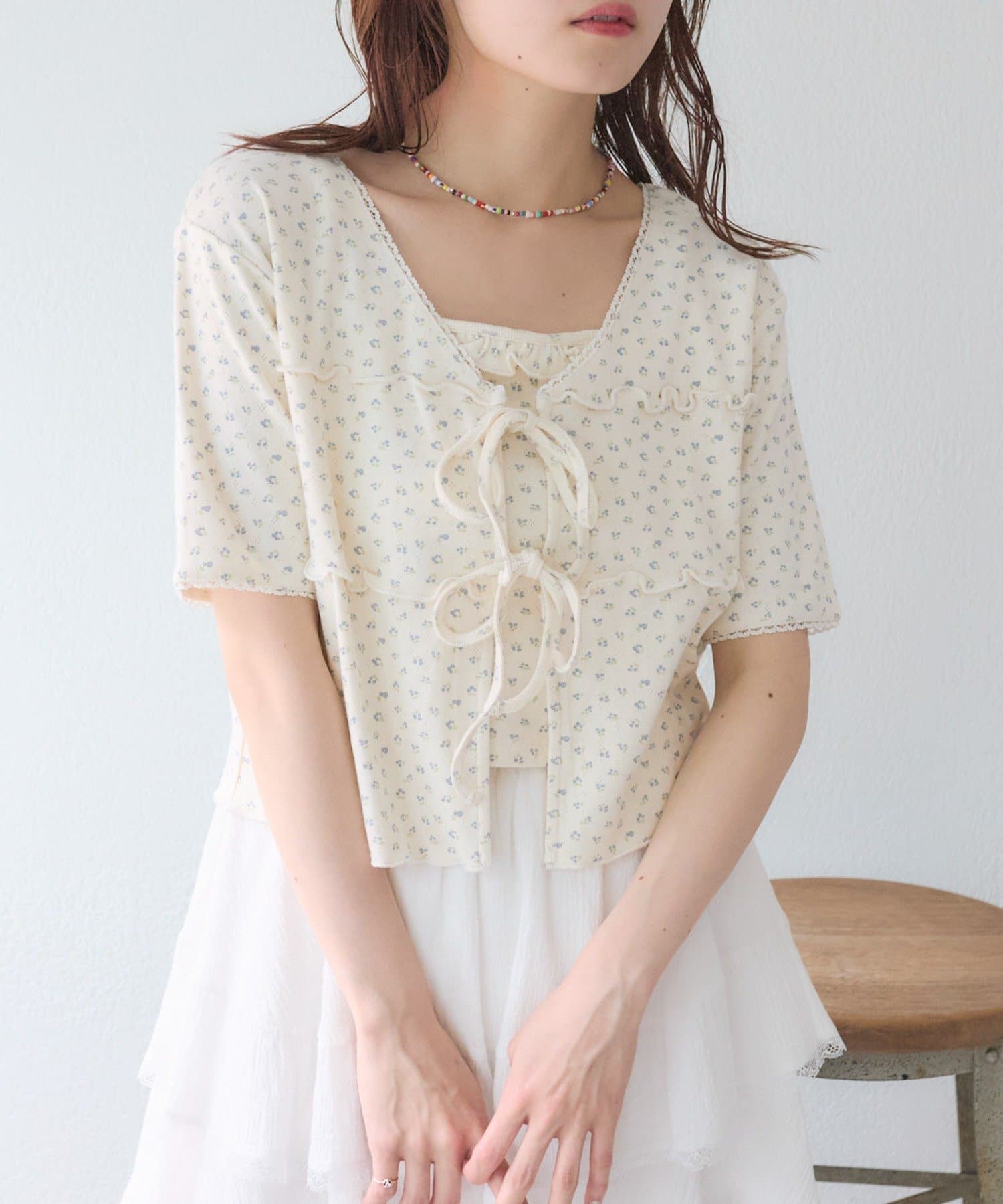 w closet(ダブルクローゼット) 【セットアイテム/3色展開】フラワーカーディガン＋キャミSET