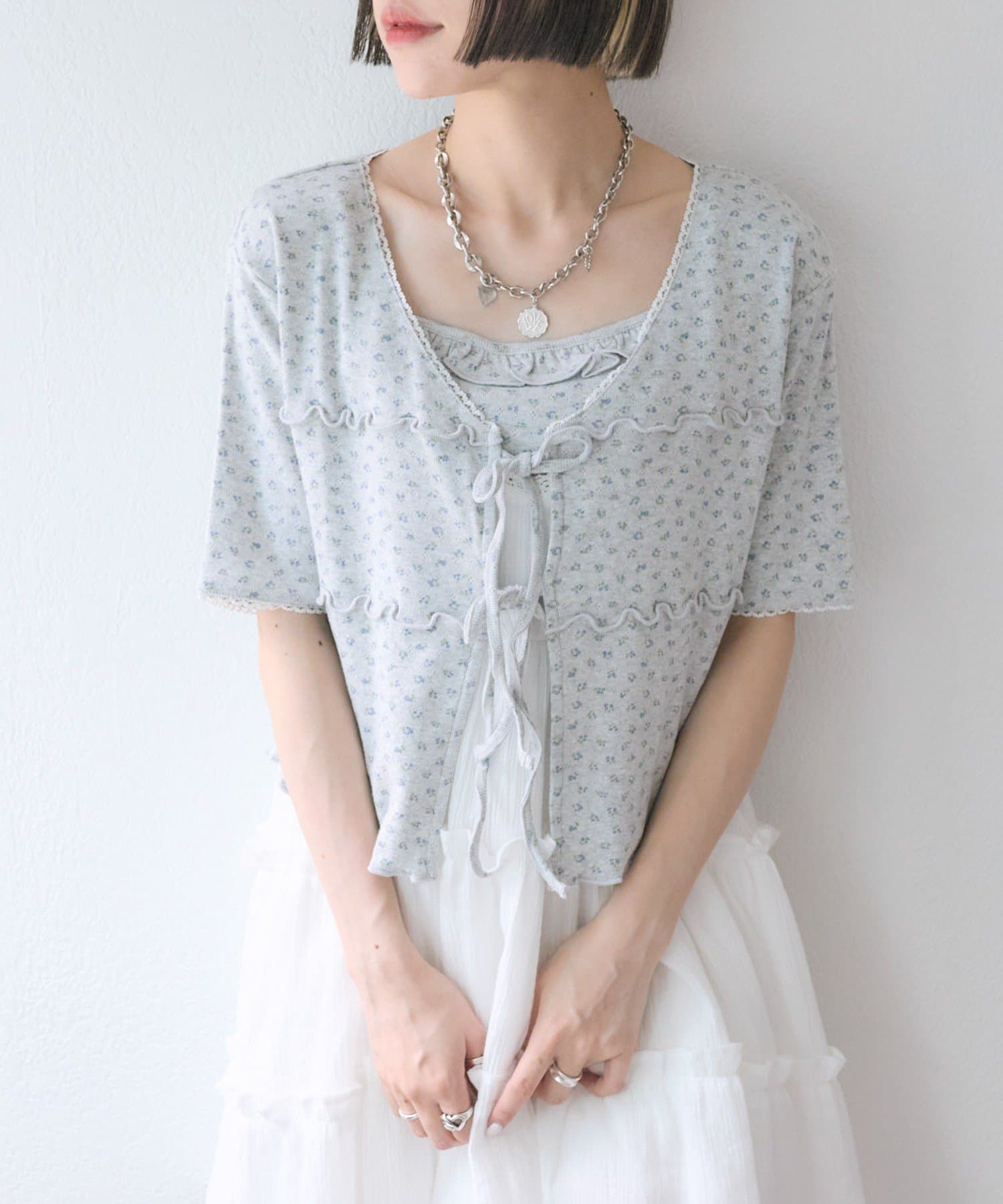 w closet(ダブルクローゼット) 【セットアイテム/3色展開】フラワーカーディガン＋キャミSET
