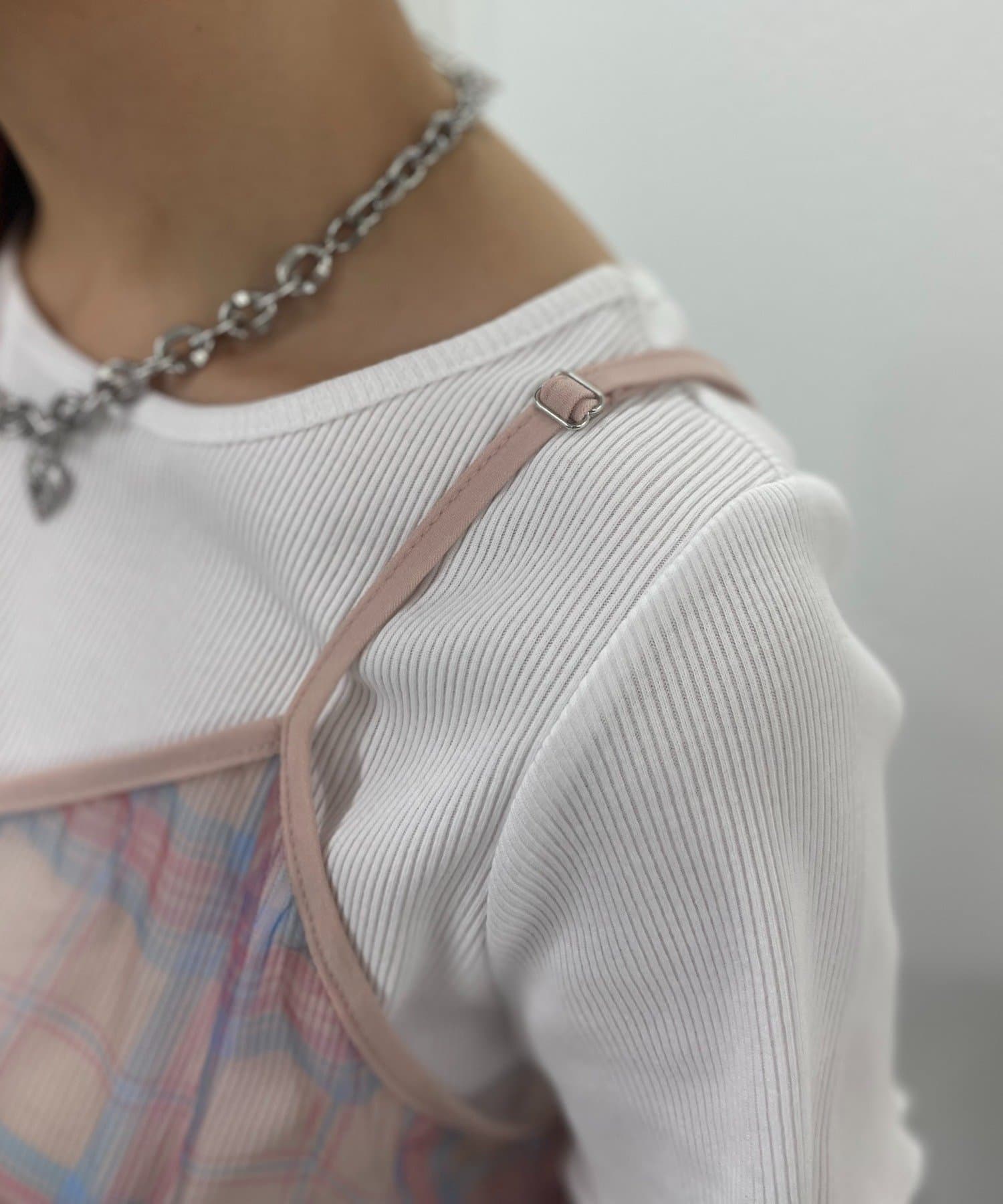 w closet(ダブルクローゼット) シアーチェックキャミ＋Teeセット