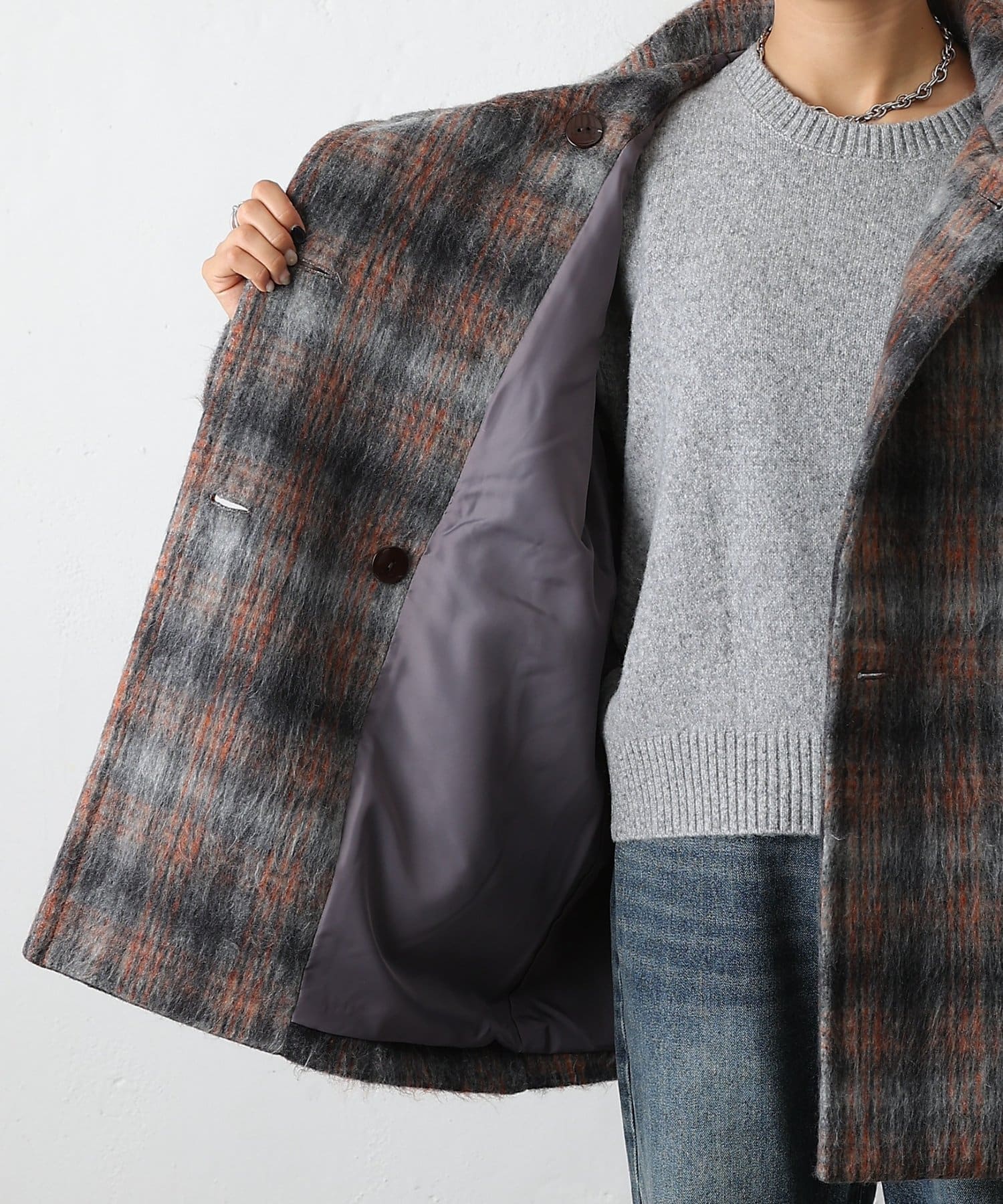 COLONY 2139(コロニー トゥーワンスリーナイン) シャギーチェックスタンドカラーコート