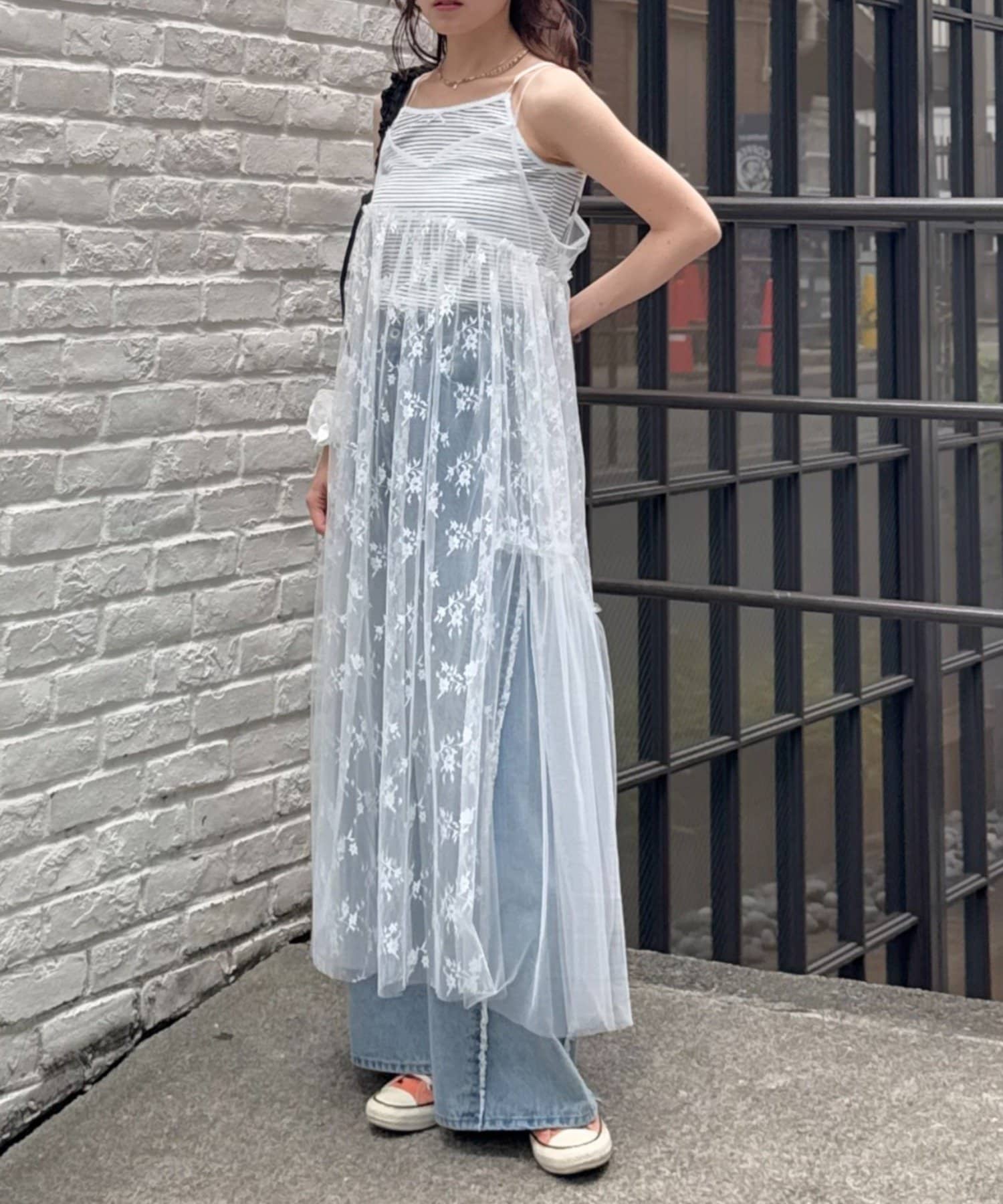 レースキャミワンピース shopnikoniko チュニック キャミワンピース ミニ丈 レース