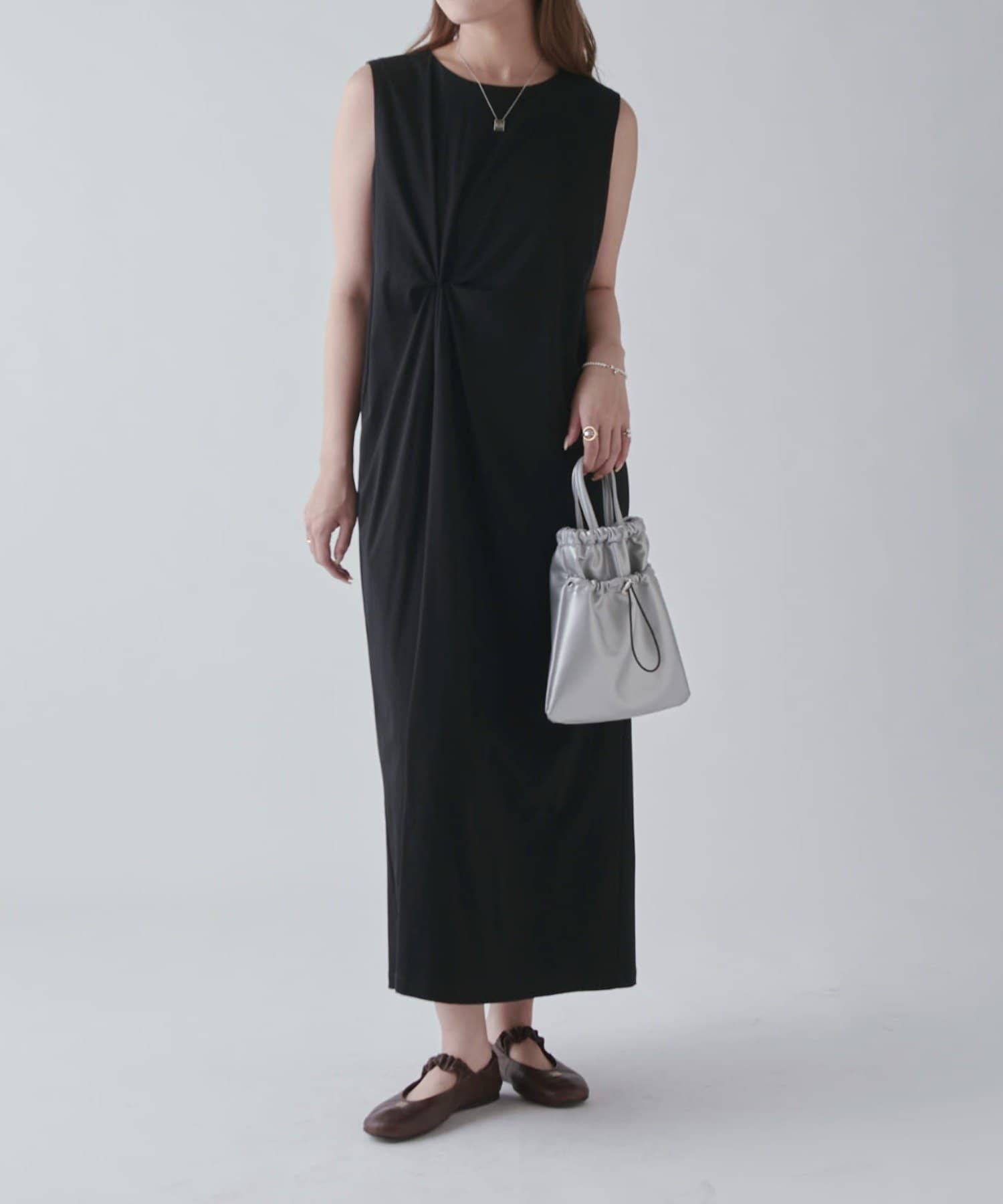 ワイズ　ノースリーブ　ワンピース AZUL by moussy｜ウエスト切替袖ギャザーノースリーブワンピース