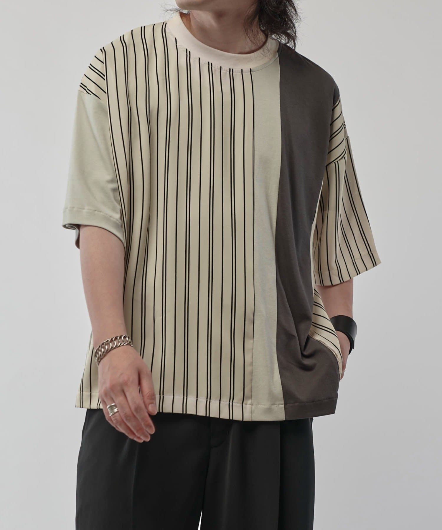 Lui's(ルイス)25SS ストライプ切替ZIP POさりげないストライプデザインが特徴的な、やや緩めのシルエットのカットソーです。サイドのすそ部分にジップのデザインも、ちょっとしたアクセ