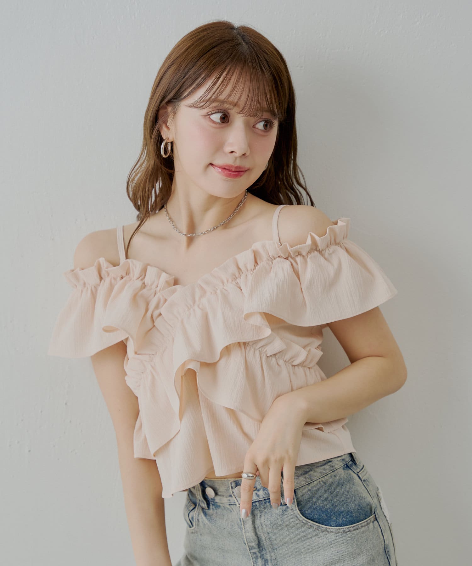 ナルシス♡柄フリルノースリトップス ナルシス柄フリルノースリトップス