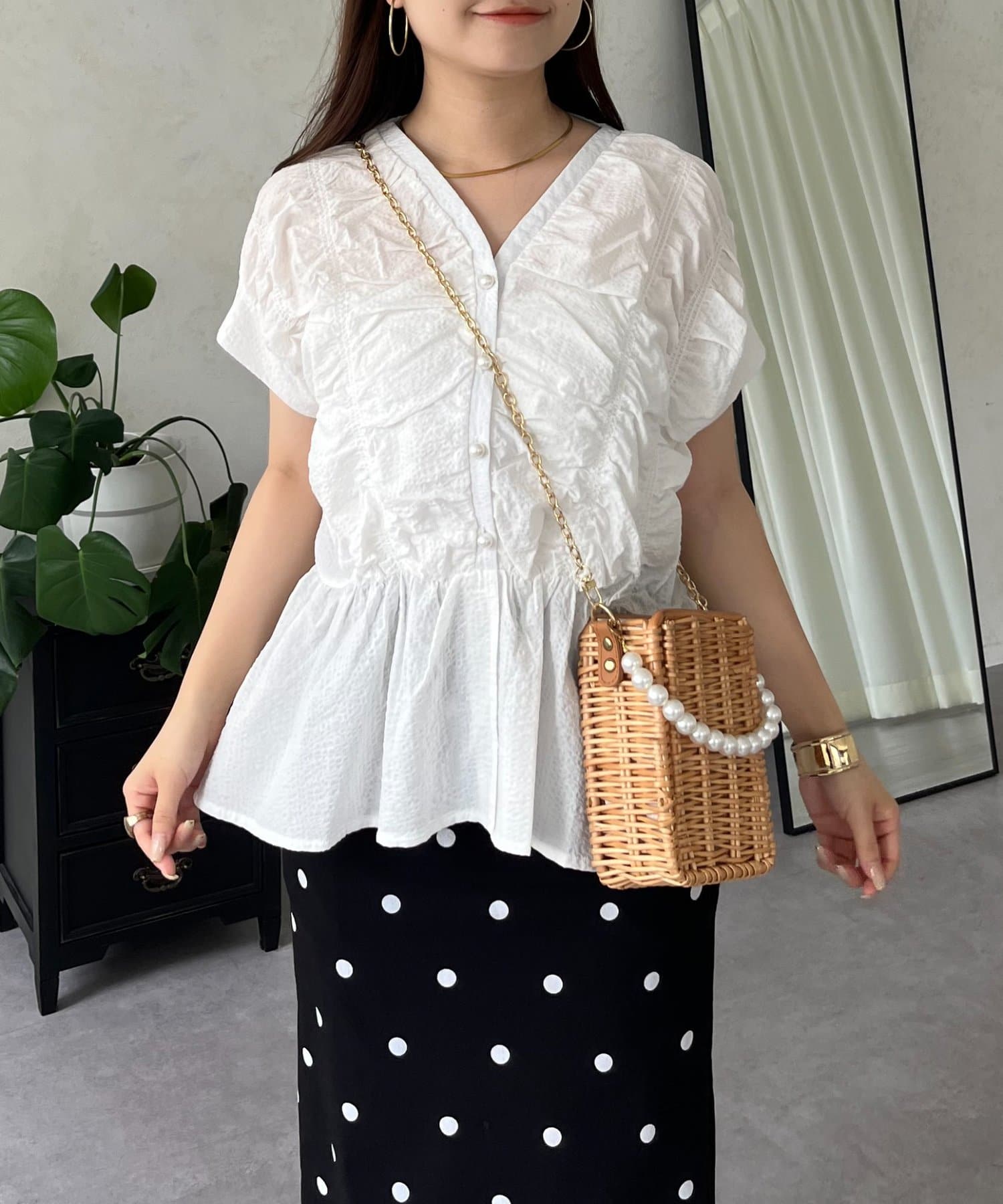 ❁ZU_NA210❁ 新品　ペプラムブラウスセットアップ　M ライトグレー ZOZO限定】SHIPS.me:〈セットアップ対応〉バック パール