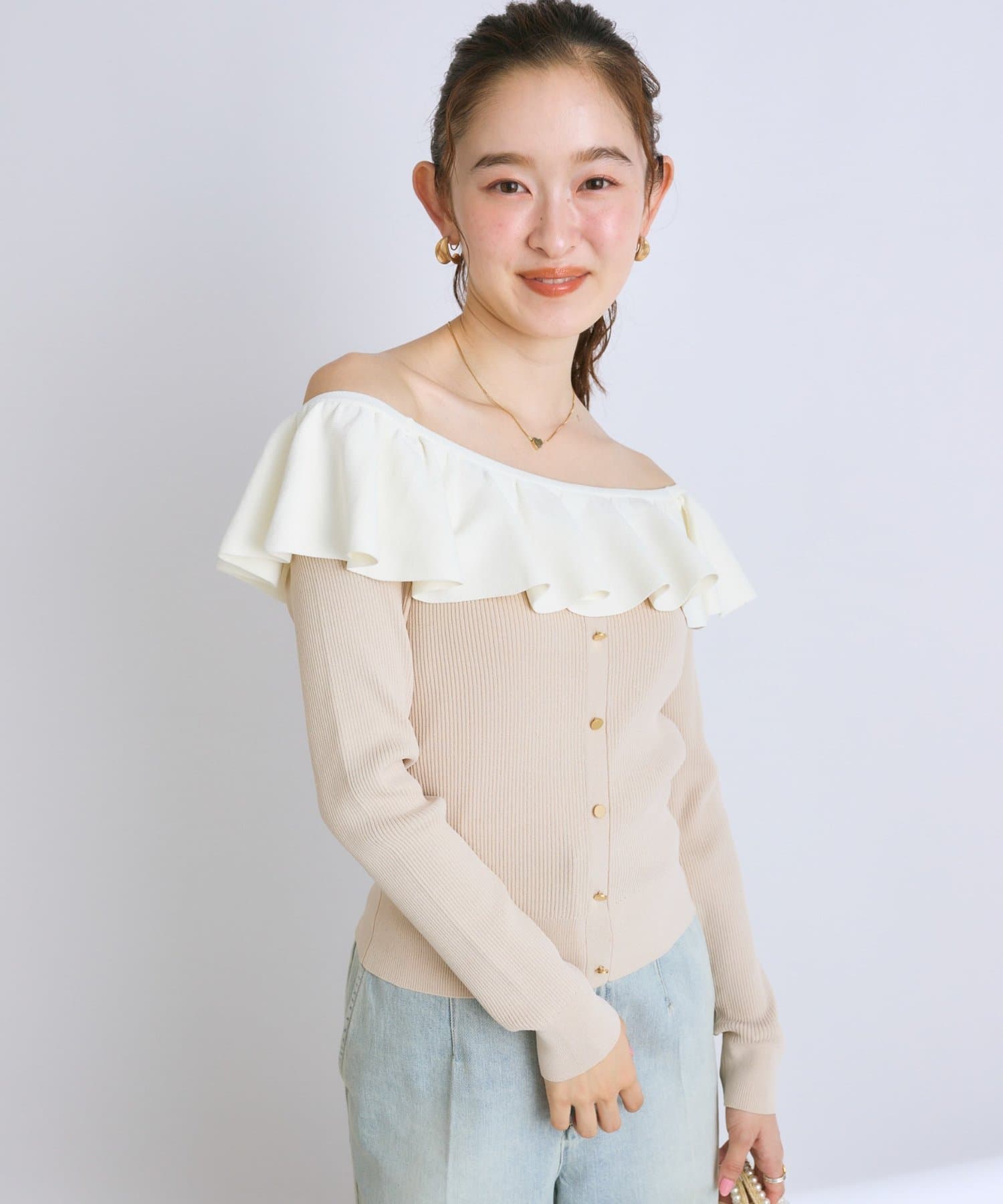 【美品】La boutique BonBon アンゴラタッチラッフルニット 最強愛されニット】スパンコールラッフルオフショルニット | La