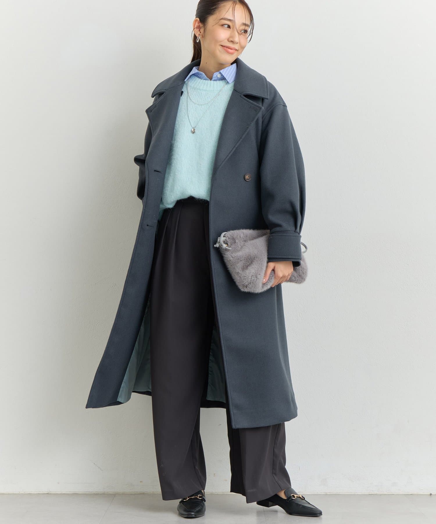 un dix cors(アンディコール) 《羽織るだけでこなれ感》フェイクウールライトジャージーロングコート