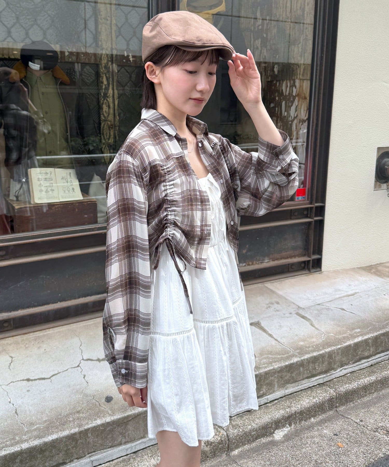 mline(エムライン) [mline]クロップドシアー チェックシャツ