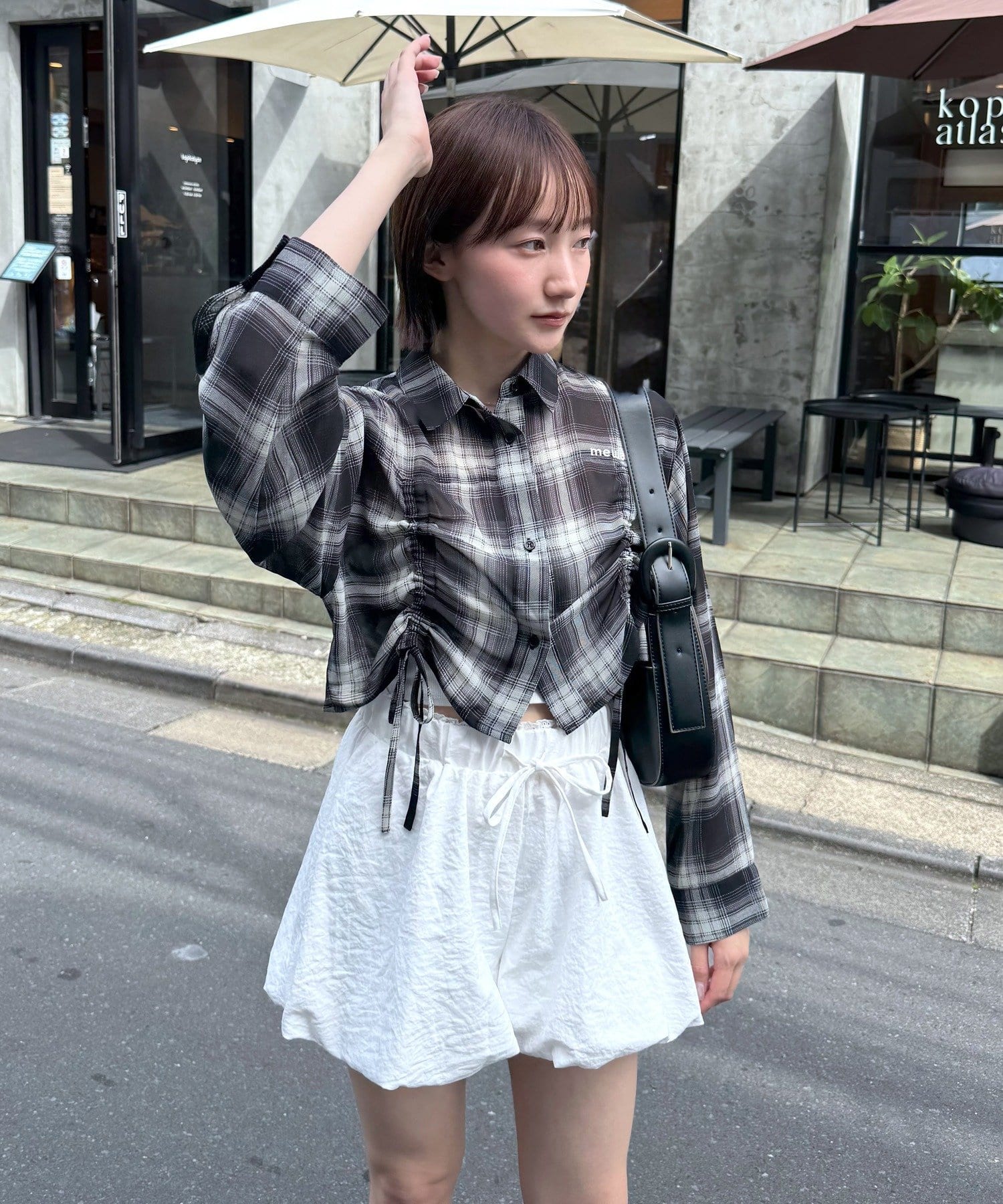 mline(エムライン) [mline]クロップドシアー チェックシャツ