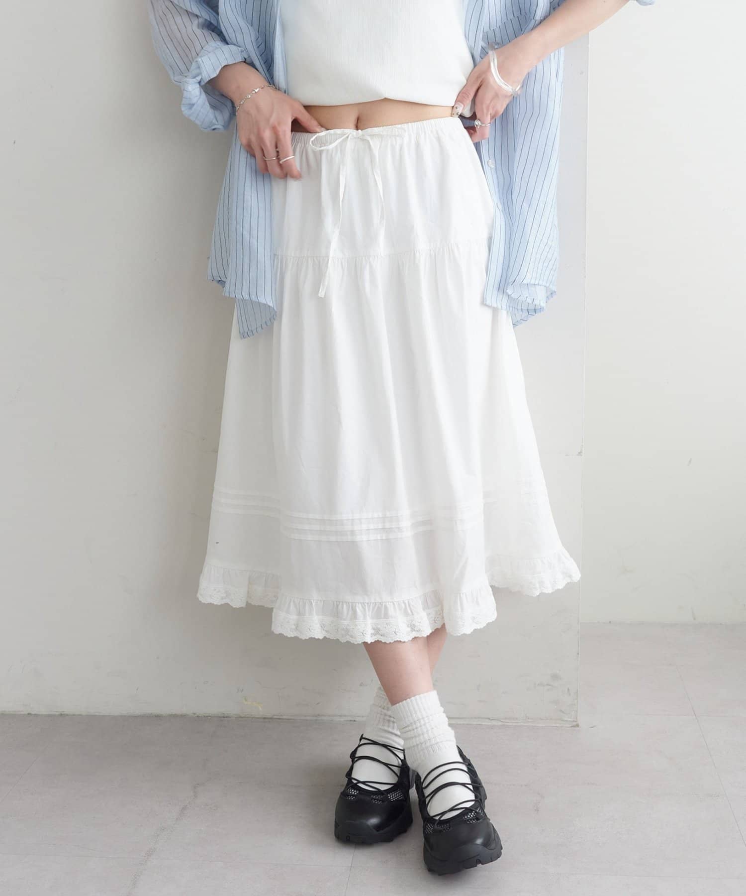 2サイズ展開!》【umm.】ピンタックレースフレアスカート