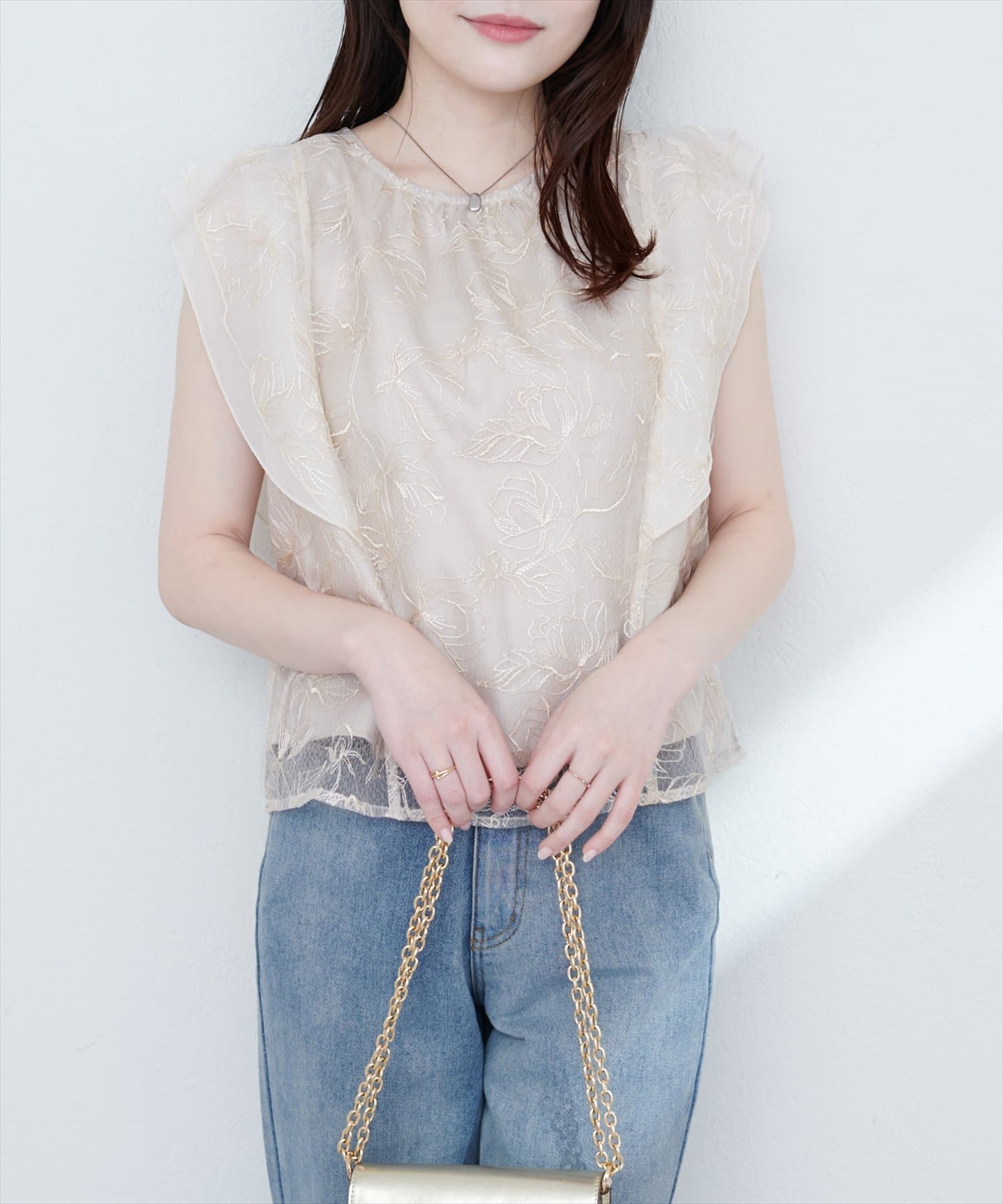 刺繍レースラッフルスリーブブラウス | natural couture