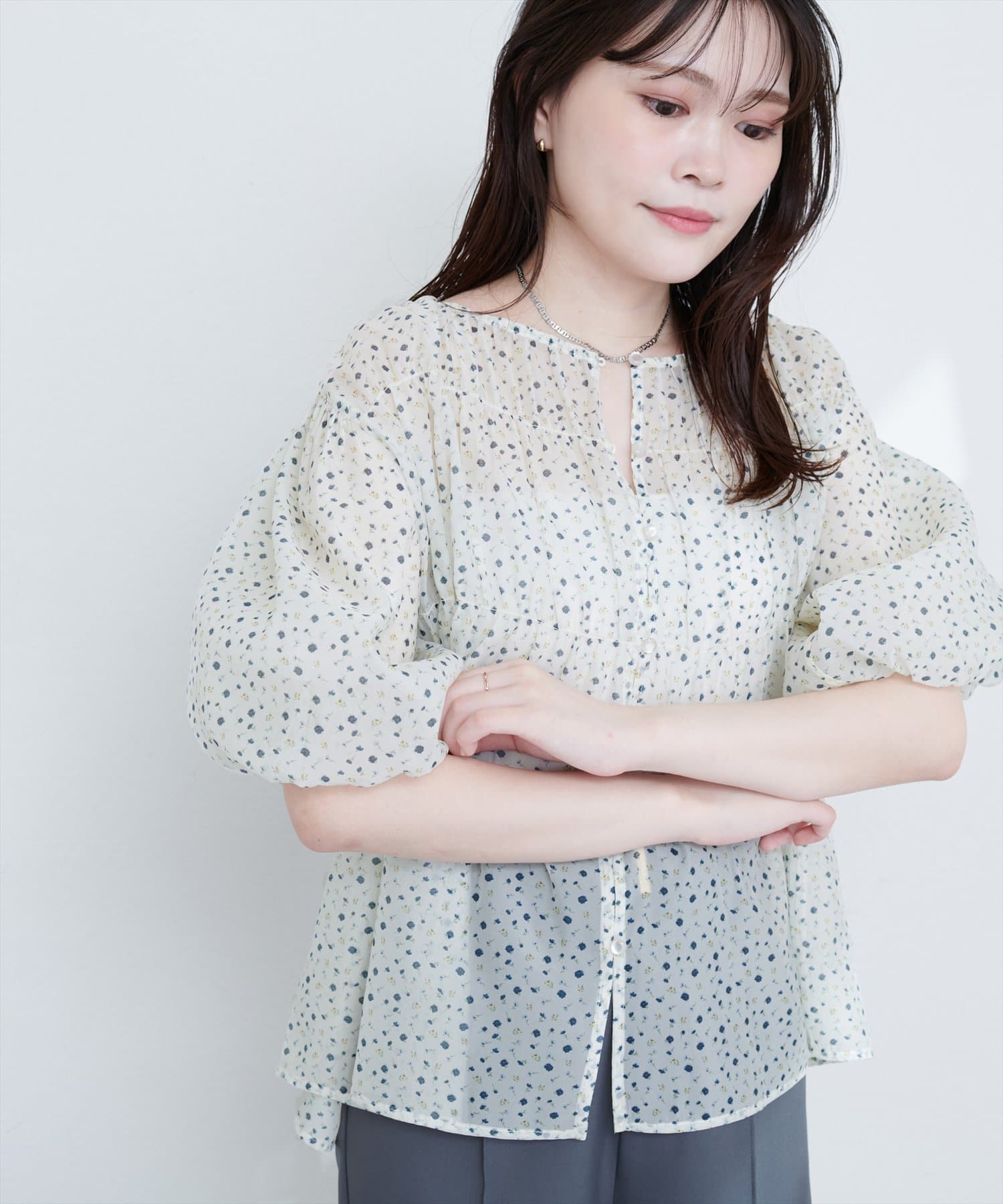 WEB限定】小花柄シャーリングブラウス | natural couture