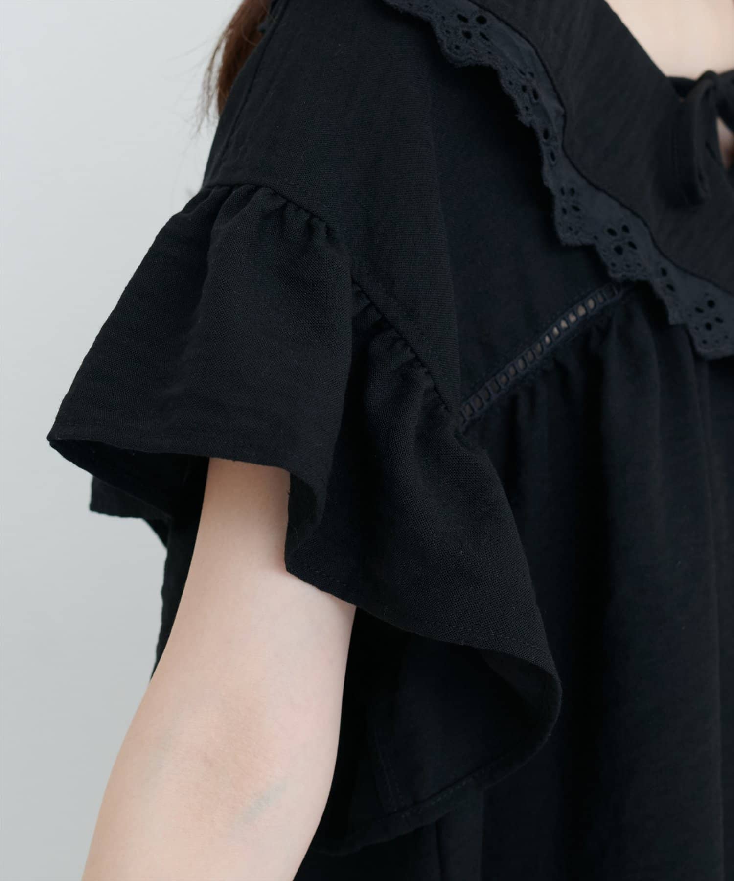 natural couture(ナチュラルクチュール) レース切り替え衿ブラウス