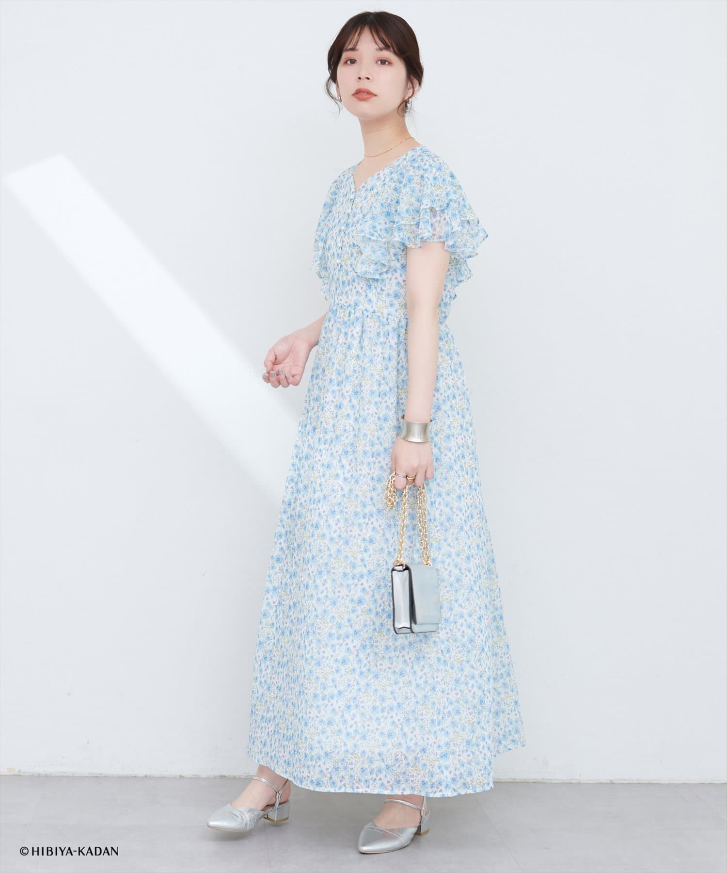 日比谷花壇コラボ】フリル袖ハートネックワンピース | natural
