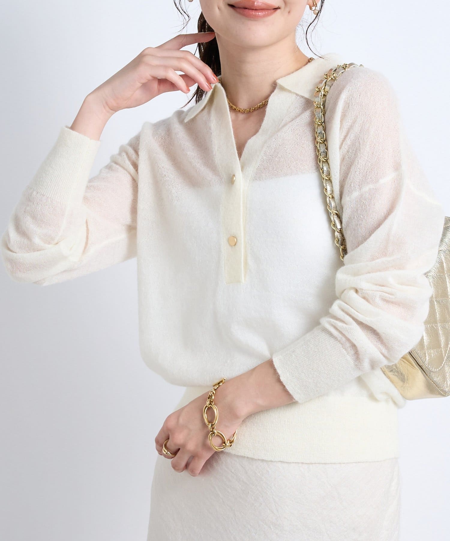La boutique BonBon(ラブティックボンボン) 【お上品なシアー感】モヘア混シアーポロニット