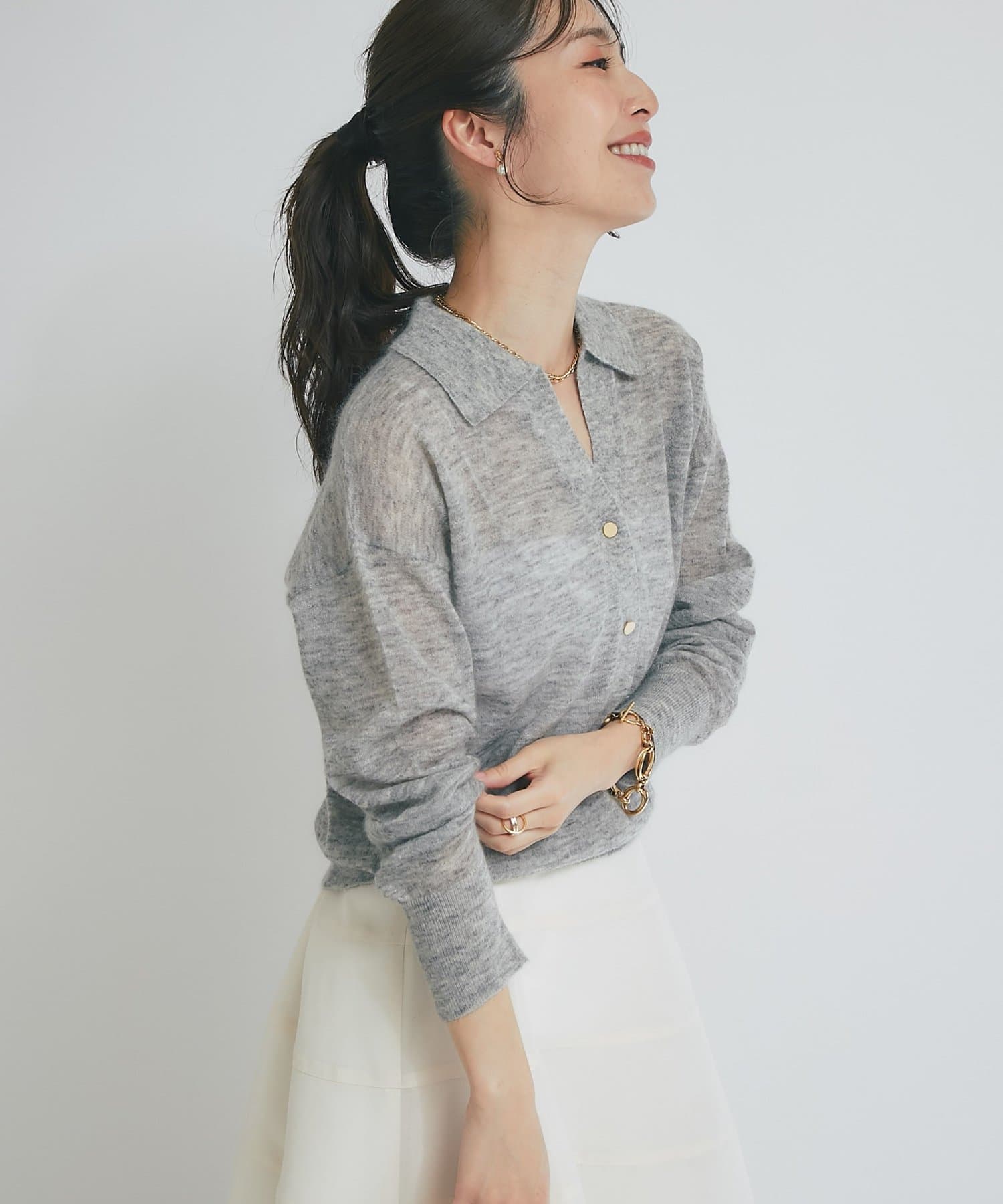 La boutique BonBon(ラブティックボンボン) 【お上品なシアー感】モヘア混シアーポロニット