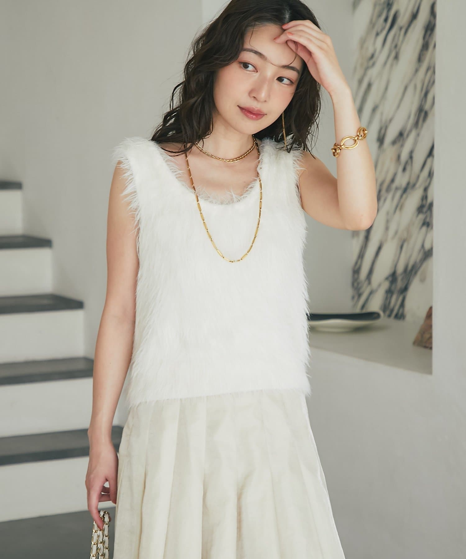 ロングフェザー前後2WAYニットベスト | La boutique BonBon(ラブ