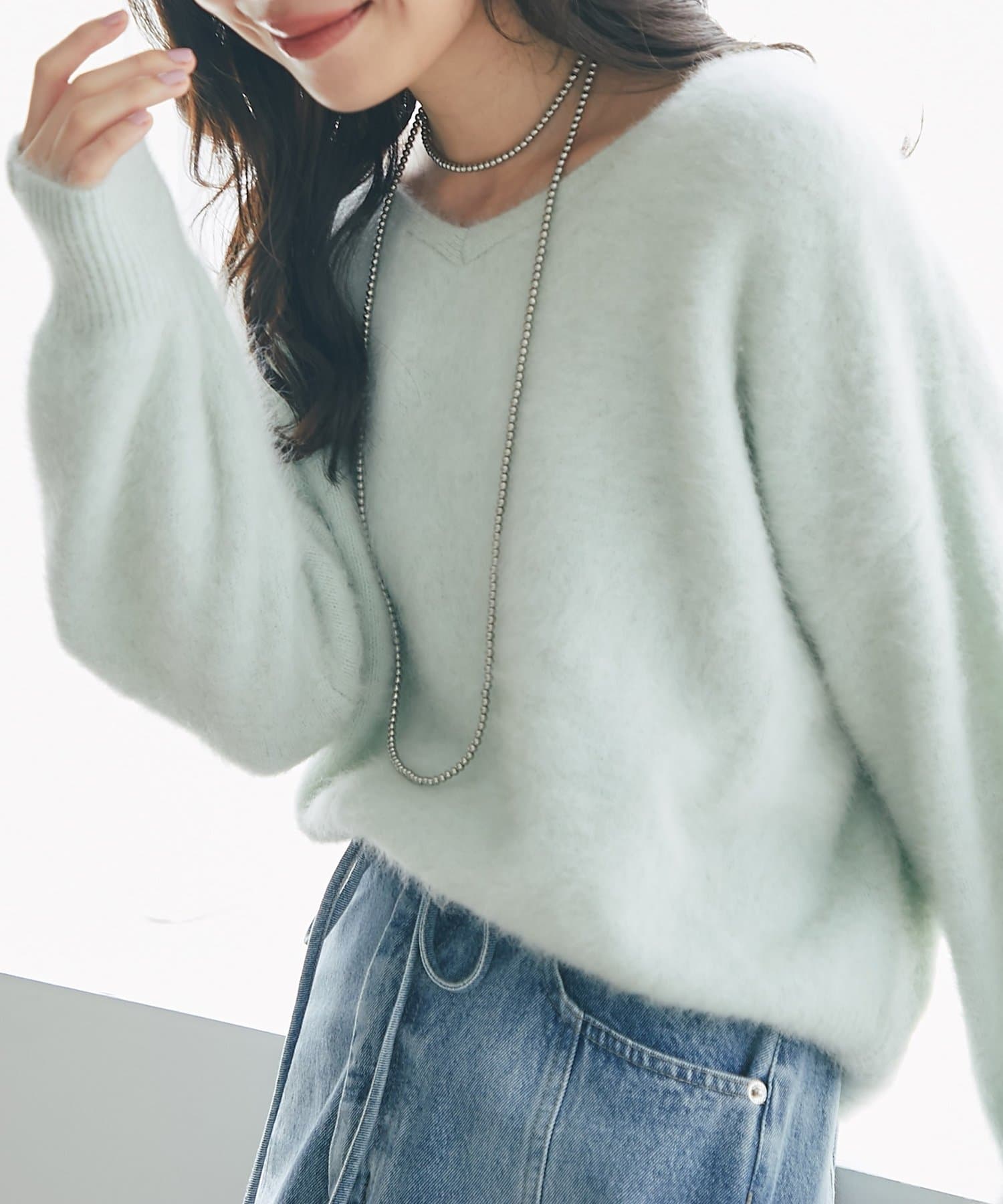 La boutique BonBon(ラブティックボンボン) 【最強美人見え】ヘアリーウールカシミヤ混前後２WAYニット