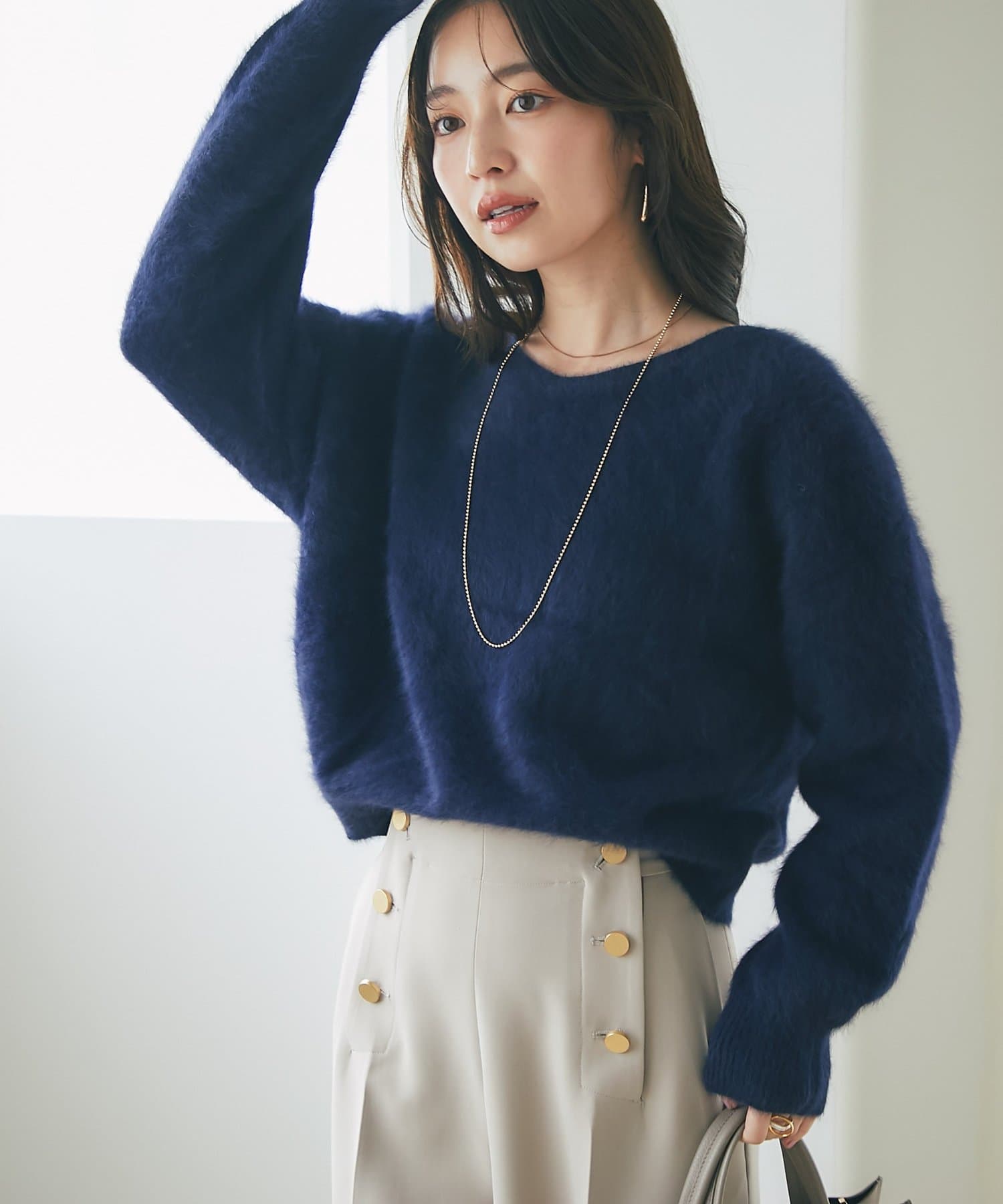 La boutique BonBon(ラブティックボンボン) 【最強美人見え】ヘアリーウールカシミヤ混前後２WAYニット