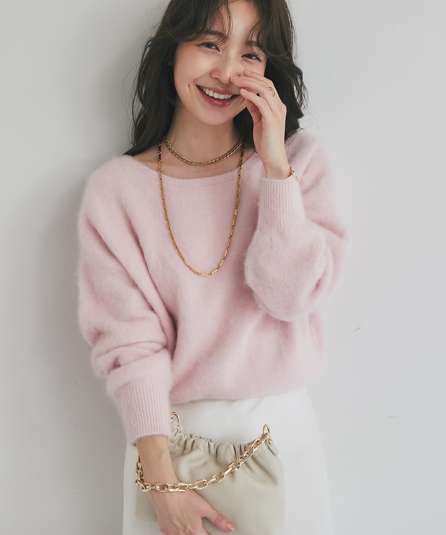 La boutique BonBon(ラブティックボンボン) 【最強美人見え】ヘアリーウールカシミヤ混前後２WAYニット