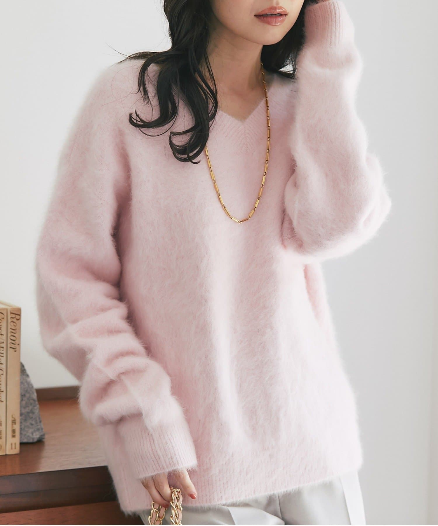 La boutique BonBon(ラブティックボンボン) 【お上品リラックス】ヘアリーウールカシミヤ混ストレッチ前後２WAYニット