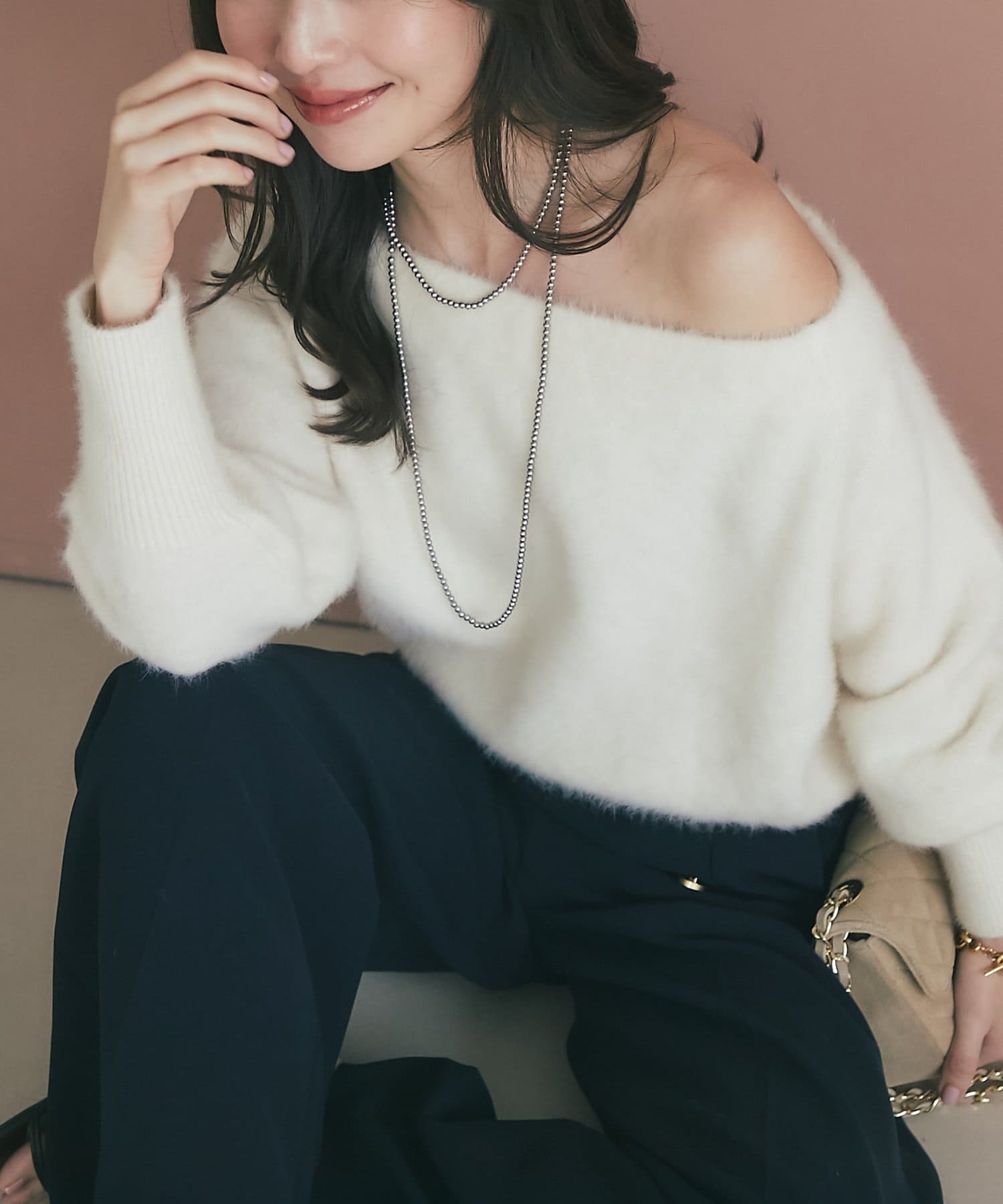miki監修・最強モテニット】ヘアリーウールカシミヤ混オフショル