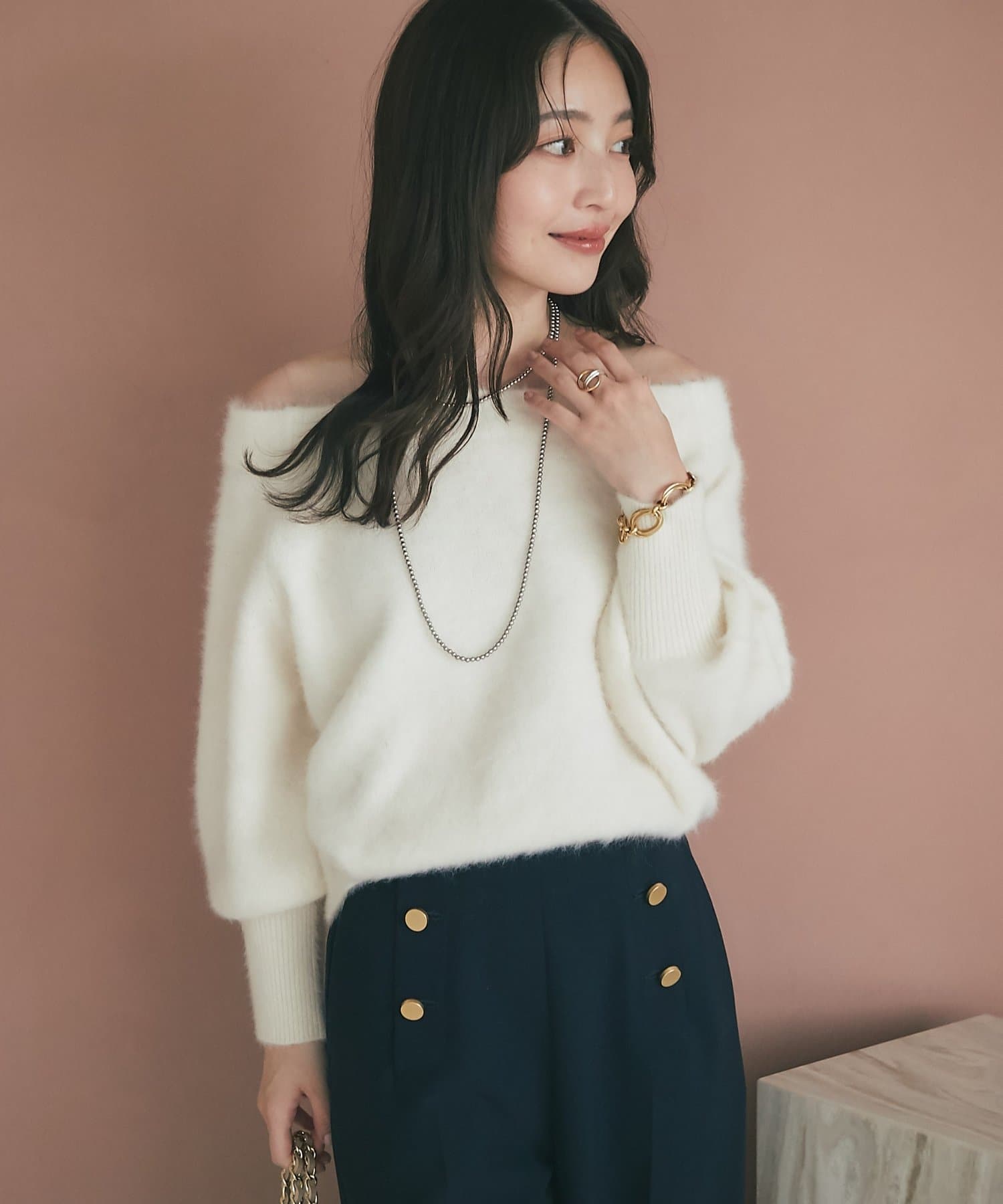 miki監修・最強モテニット】ヘアリーウールカシミヤ混オフショル