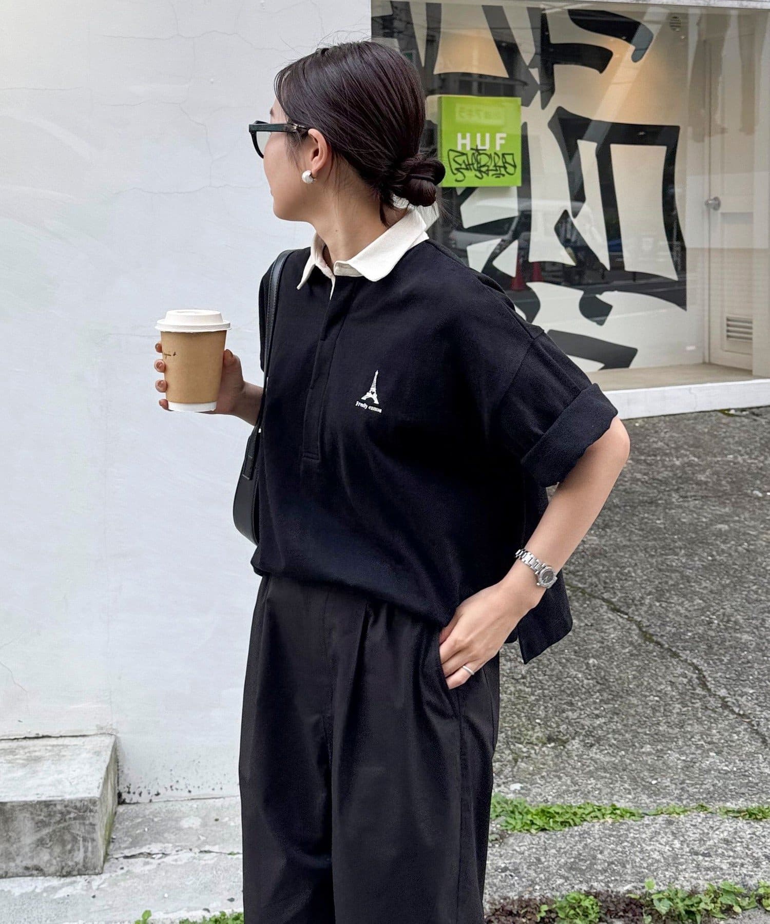 ◇fredy emue◇【2025 SS】可愛いワンポイント刺繍がアクセントになったラガーシャツ●point・ワンポイント刺繍がポイントのラガーシャツの半袖バージョンが登場！・胸元に入ったfredyオ