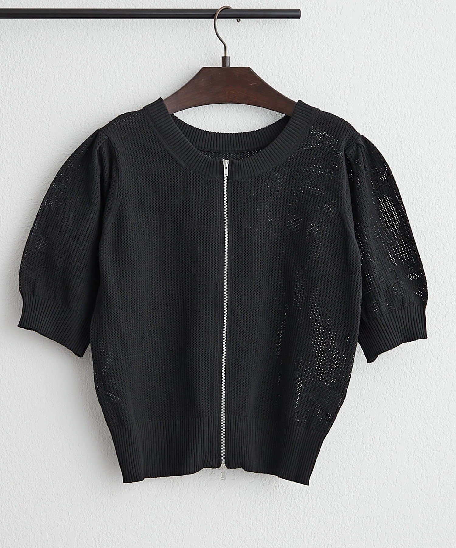 NICE CLAUP / OLIVE des OLIVE OUTLET(ナイスクラップ  / オリーブ デ オリーブ アウトレット) 【RMAF】透かし編みWZIPカーディガン