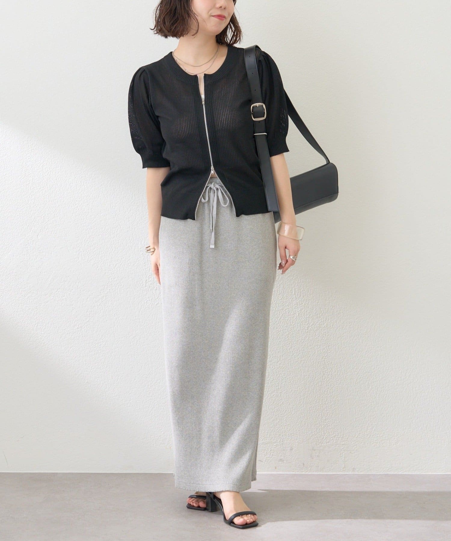 NICE CLAUP / OLIVE des OLIVE OUTLET(ナイスクラップ  / オリーブ デ オリーブ アウトレット) 【RMAF】透かし編みWZIPカーディガン