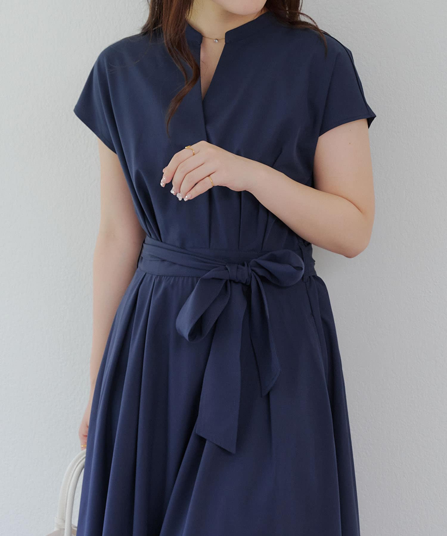 美品＊センソユニコ　半袖ワンピース　ロング　ネイビー　スキッパー　バックタック 上品見え叶う、スキッパーフレンチタックワンピース | Remind me