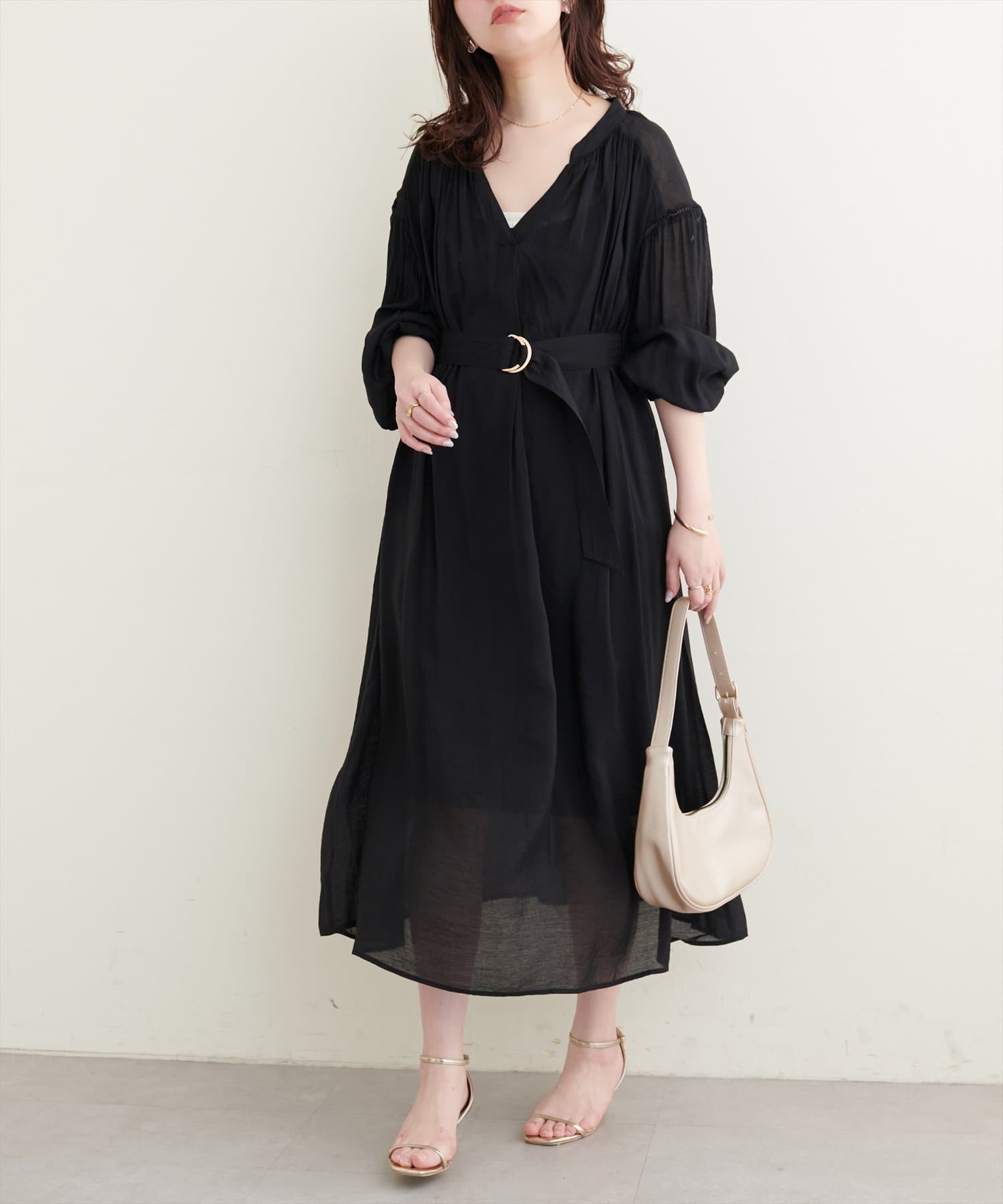 NICE CLAUP / OLIVE des OLIVE OUTLET(ナイスクラップ  / オリーブ デ オリーブ アウトレット) 【natural couture】ハシゴレースギャザーワンピ