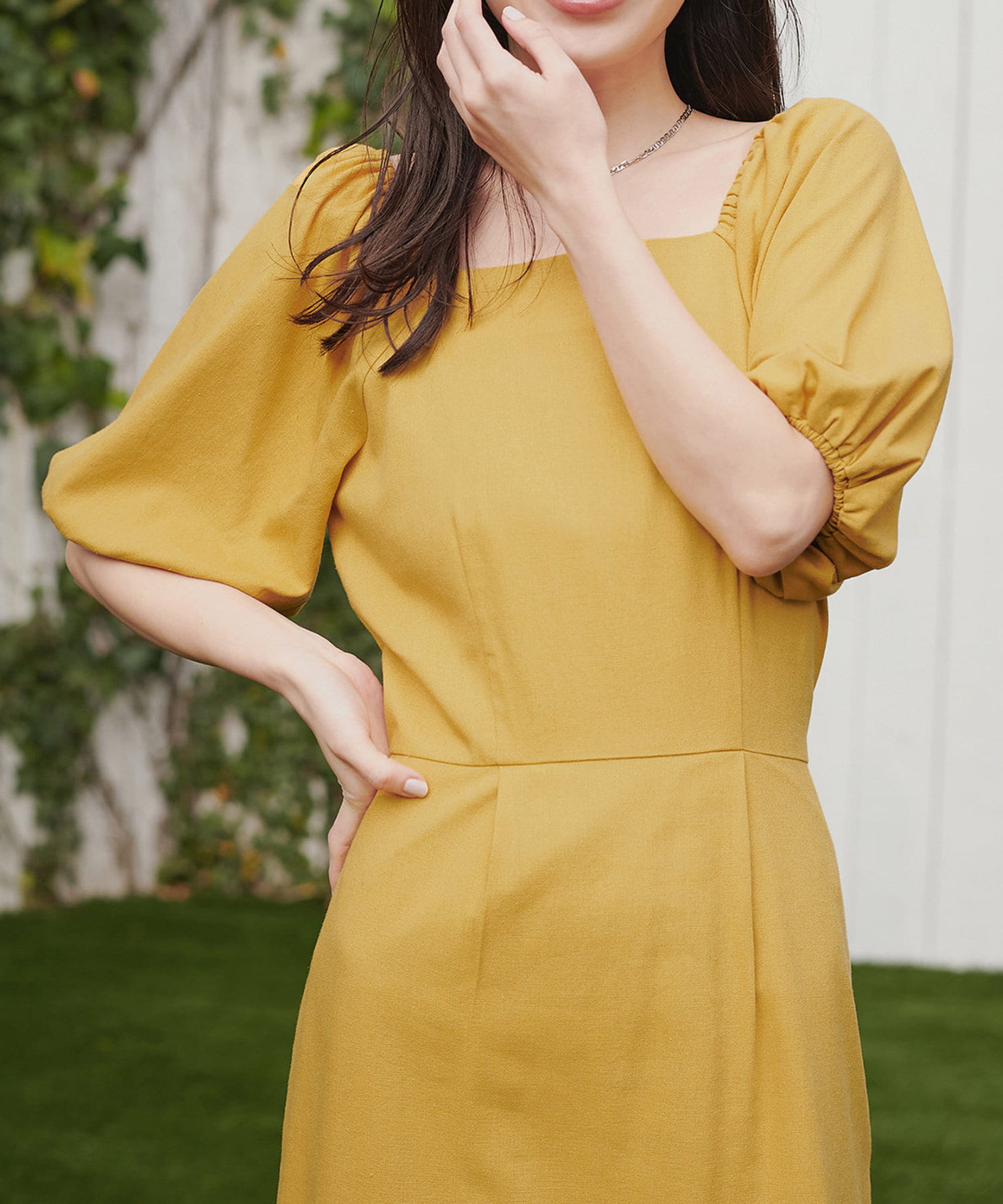 NICE CLAUP / OLIVE des OLIVE OUTLET(ナイスクラップ  / オリーブ デ オリーブ アウトレット) 【natural couture】綿麻パフ袖ワンピース