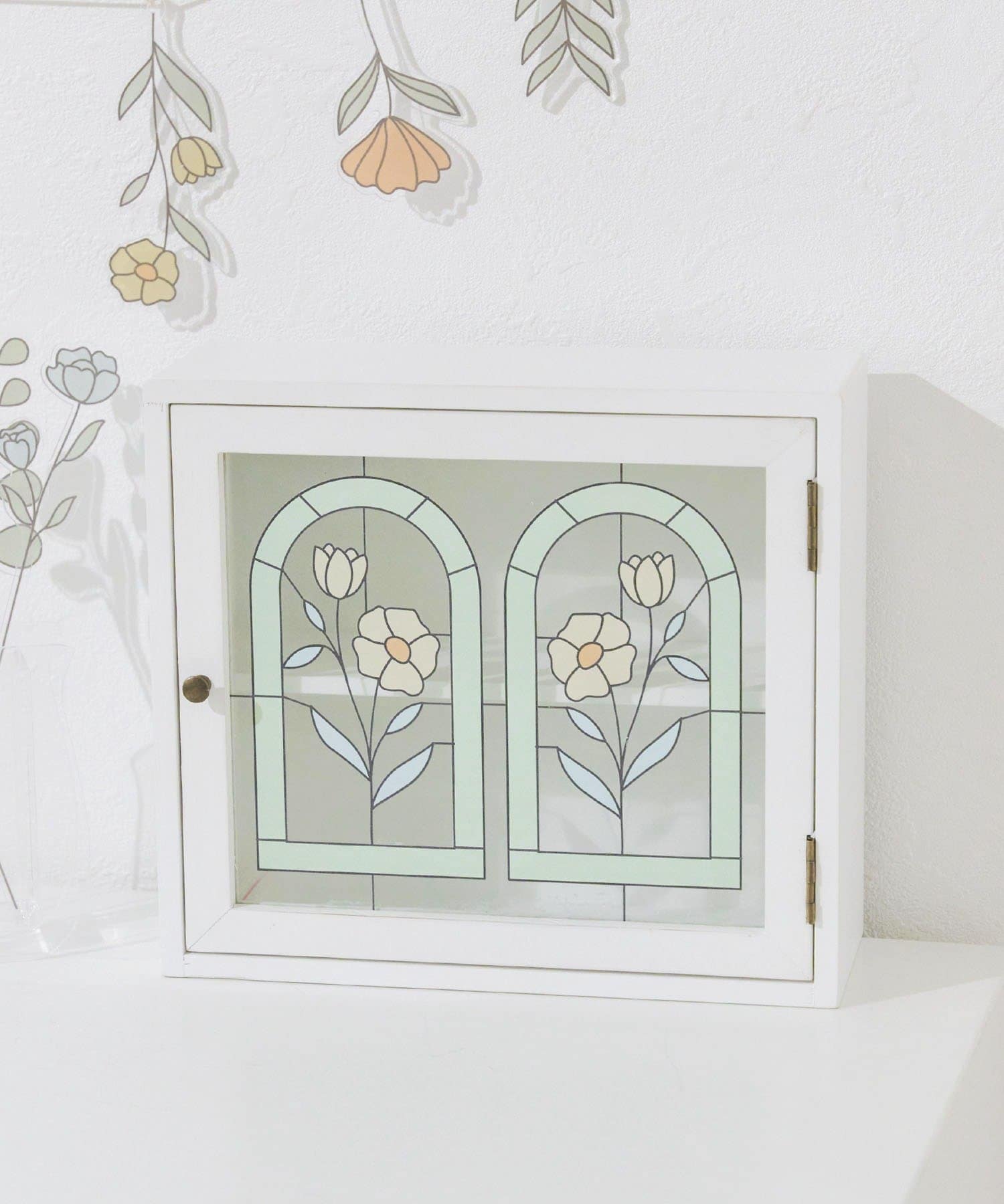 salut!(サリュ) アートガラスコレクションミニキャビネット／Flower Art Glass