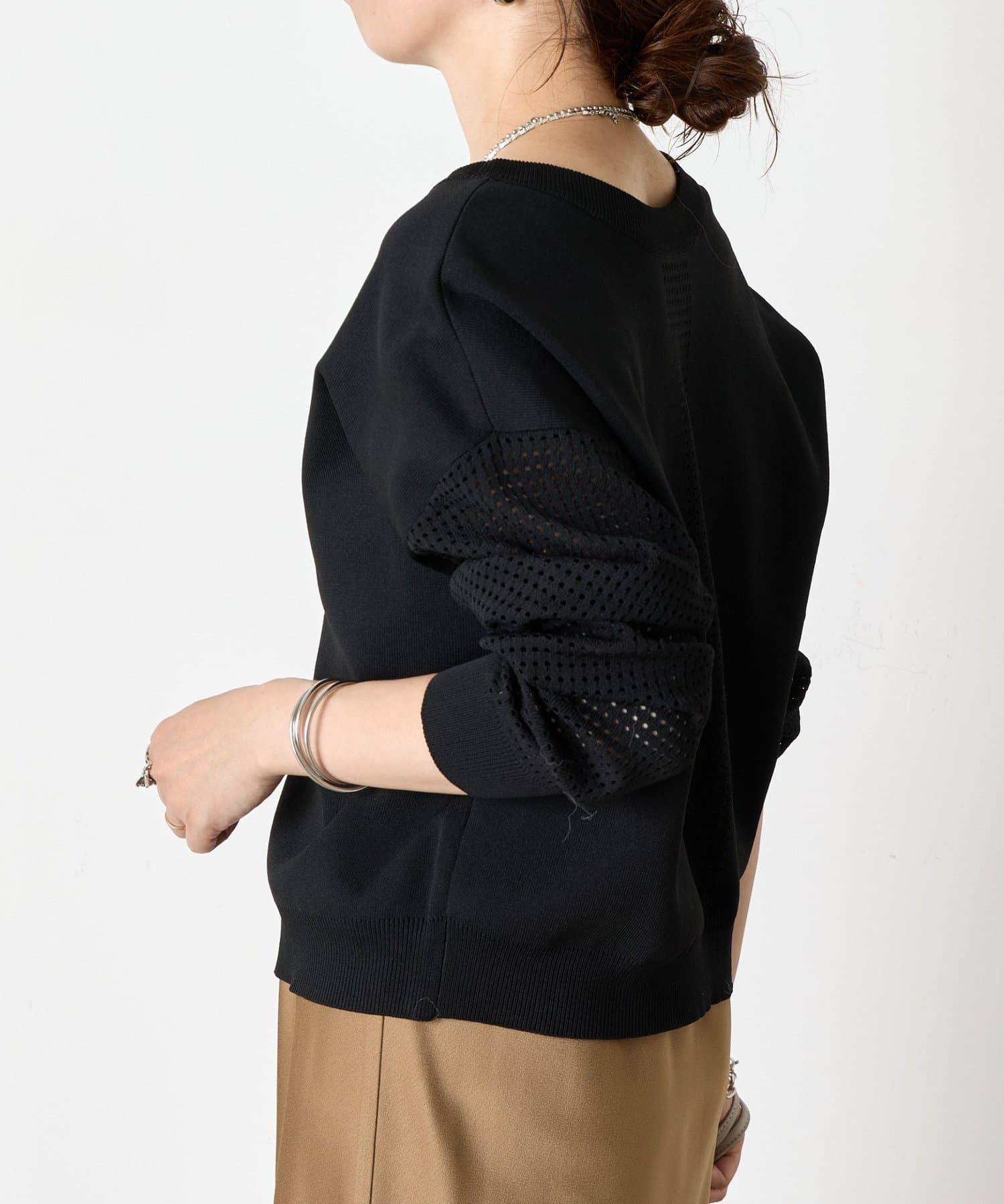 Jena　espace merveilleux(ジェナ　エスパスメルヴェイユ) 【前後2WAY仕様／ロングシーズン着れる！】ビハイ袖メッシュ2WAYカーディガン