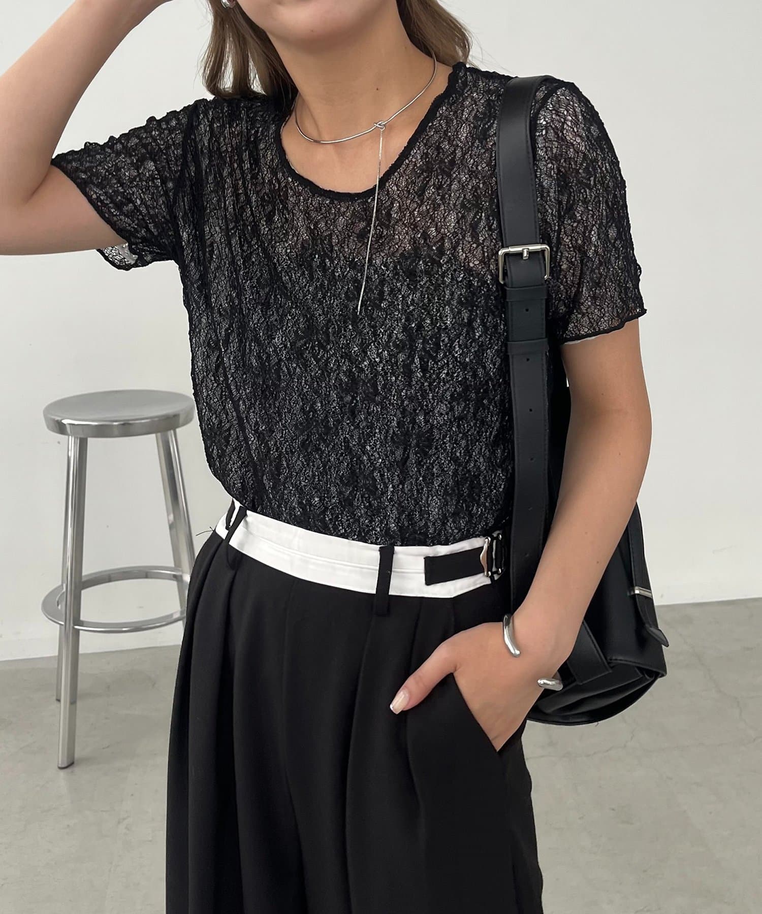 CAPRICIEUX LE'MAGE(カプリシュレマージュ) 【1枚で二役】レースリバ半袖Tシャツ