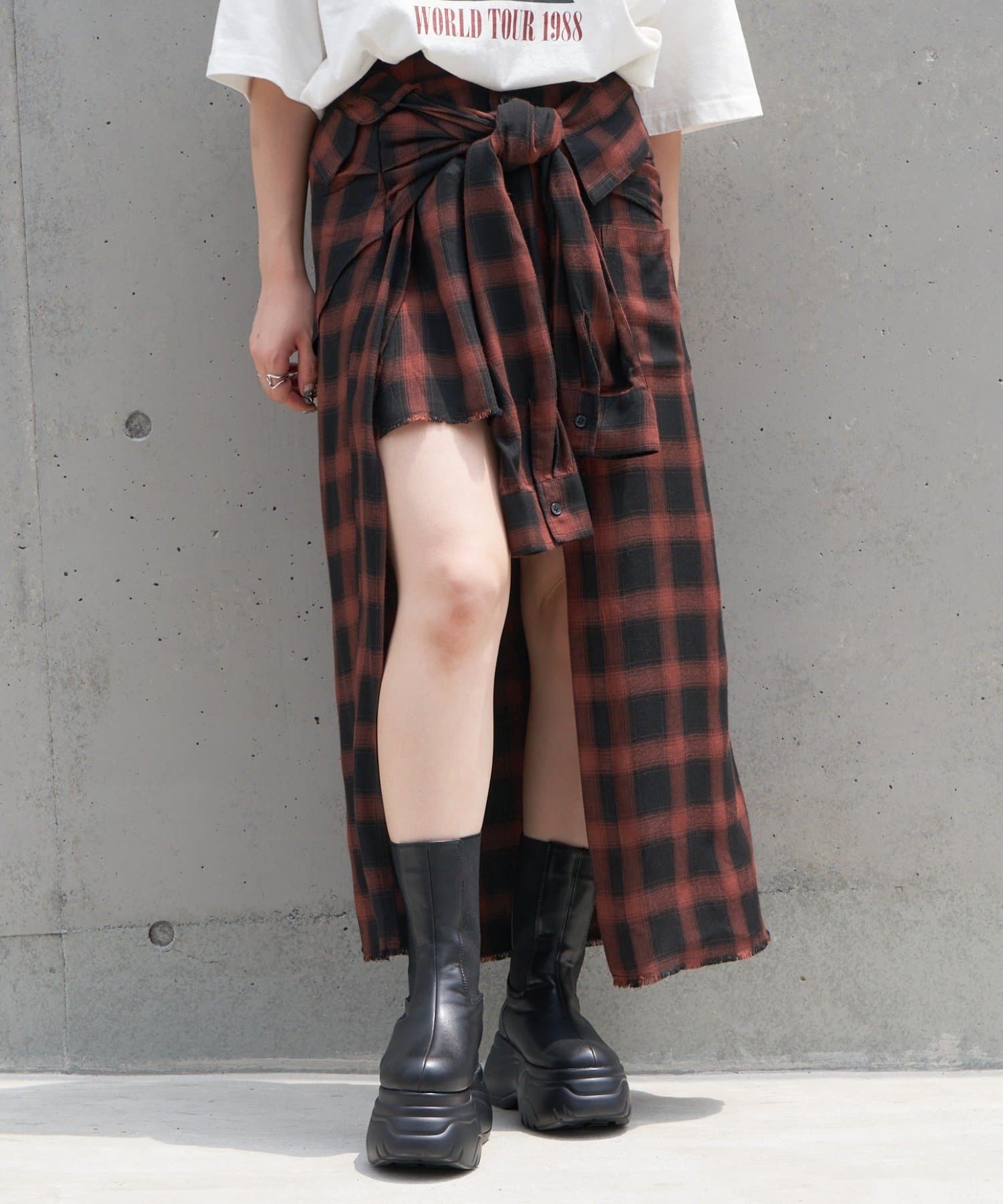 OUTLET(アウトレット) 【RAY CASSIN】ネルチェックリメイク風スカート