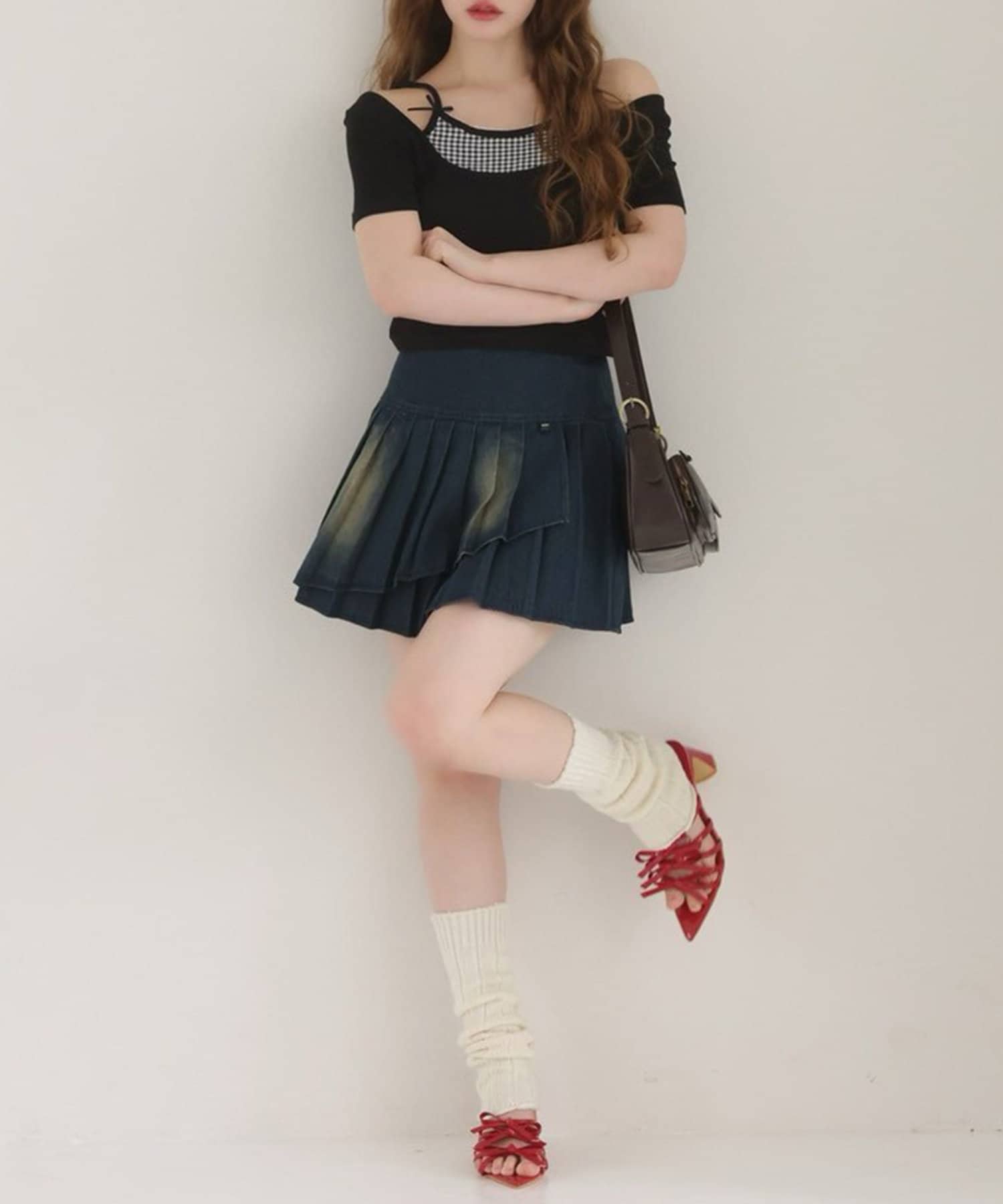 NICE CLAUP / OLIVE des OLIVE OUTLET(ナイスクラップ  / オリーブ デ オリーブ アウトレット) 【one after another】レイヤード風リボン付きトップス