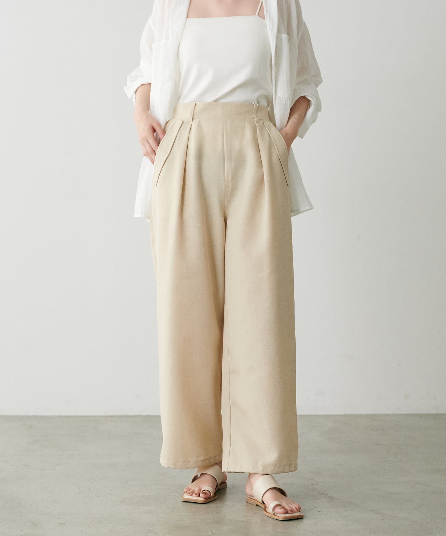 LARUTA(ラルータ) 麻風合繊フラップ付きパンツ