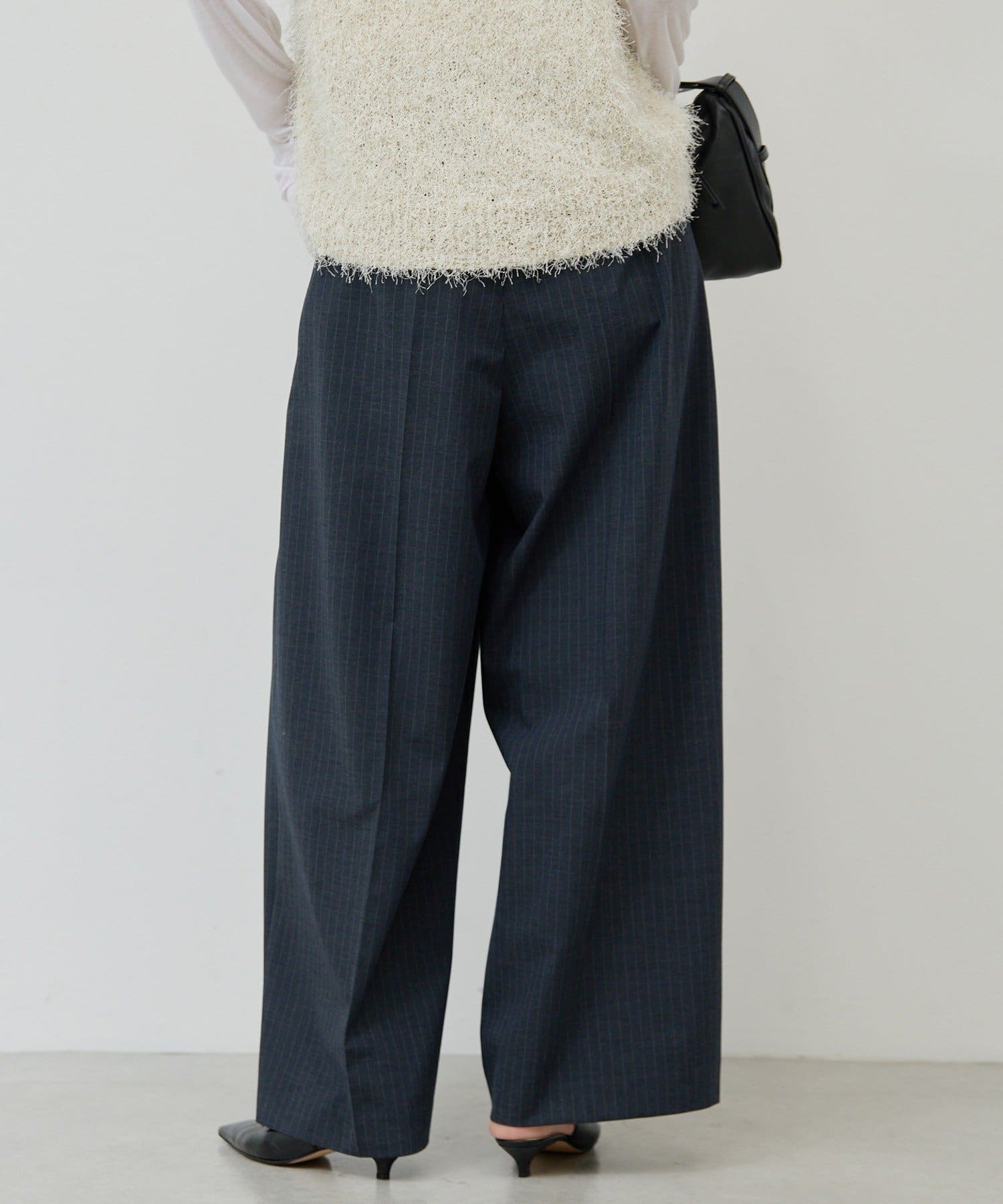 手洗い可能】【3サイズ展開】ストライプダブルタックパンツ