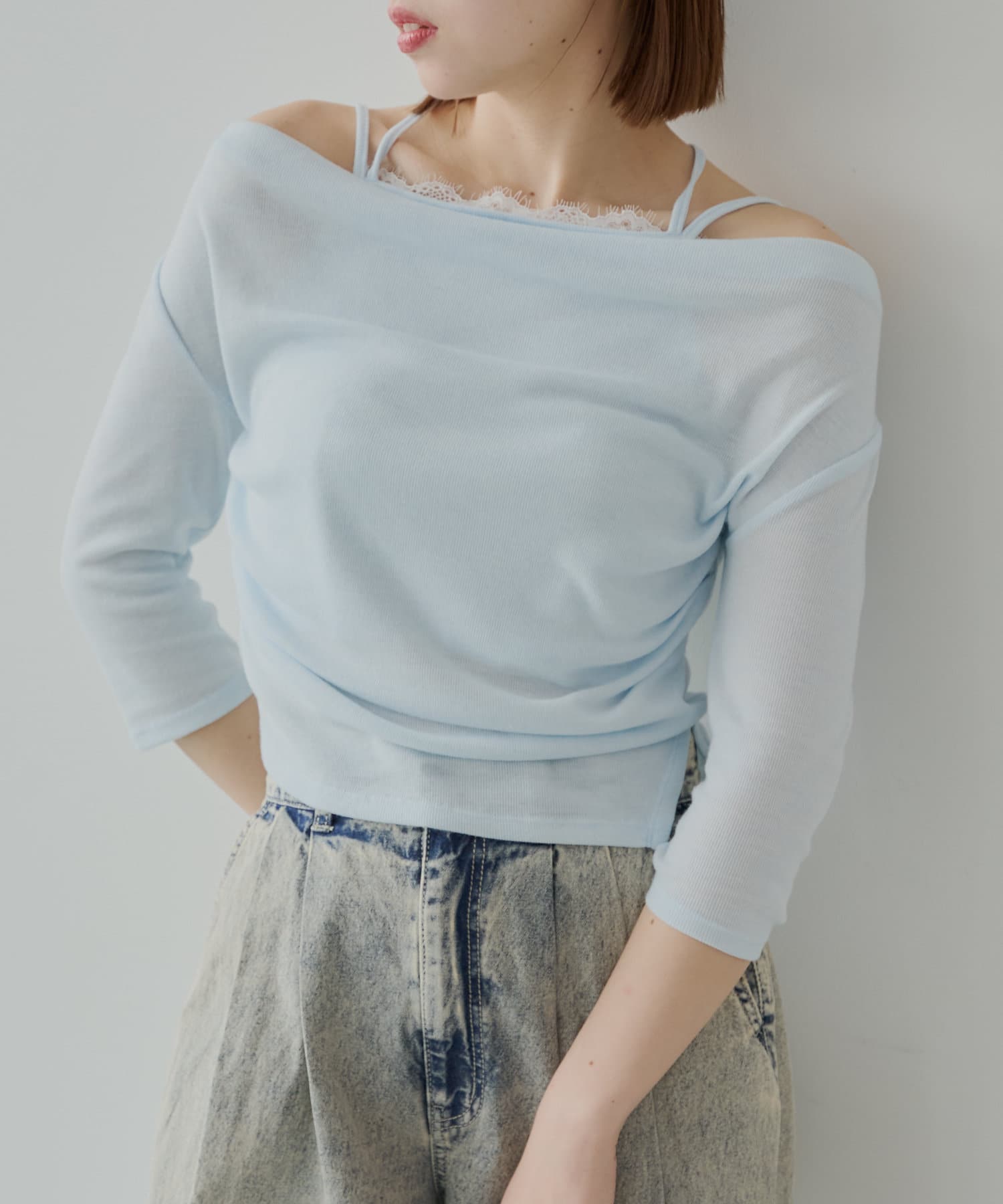 OUTLET(アウトレット) 【Chico】アシメデザインオフショルキャミレイヤードニット