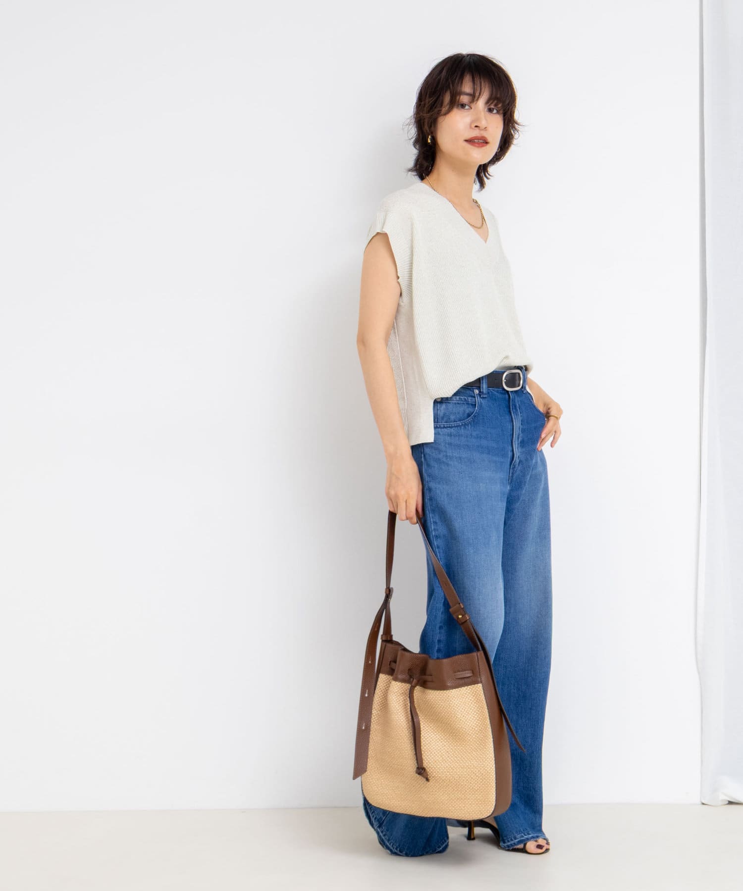 ベスト ジレ ラメスパンコールノースリーブVネックプルオーバーニット レディース BONLECILL ベスト ラメスパンコールVネックニットベスト
