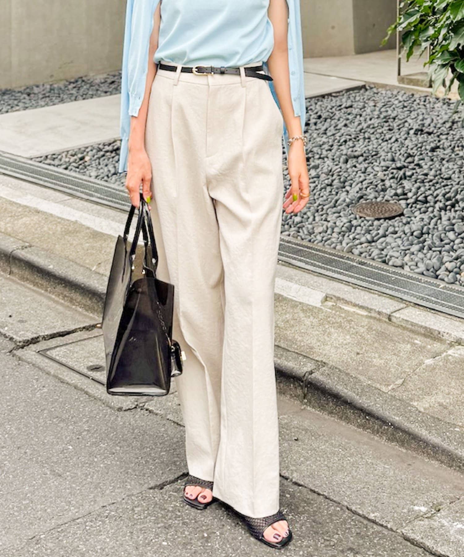 NOLLEY'S(ノーリーズ) ウォッシャブル麻調ドライシャンタンライトワイドパンツ