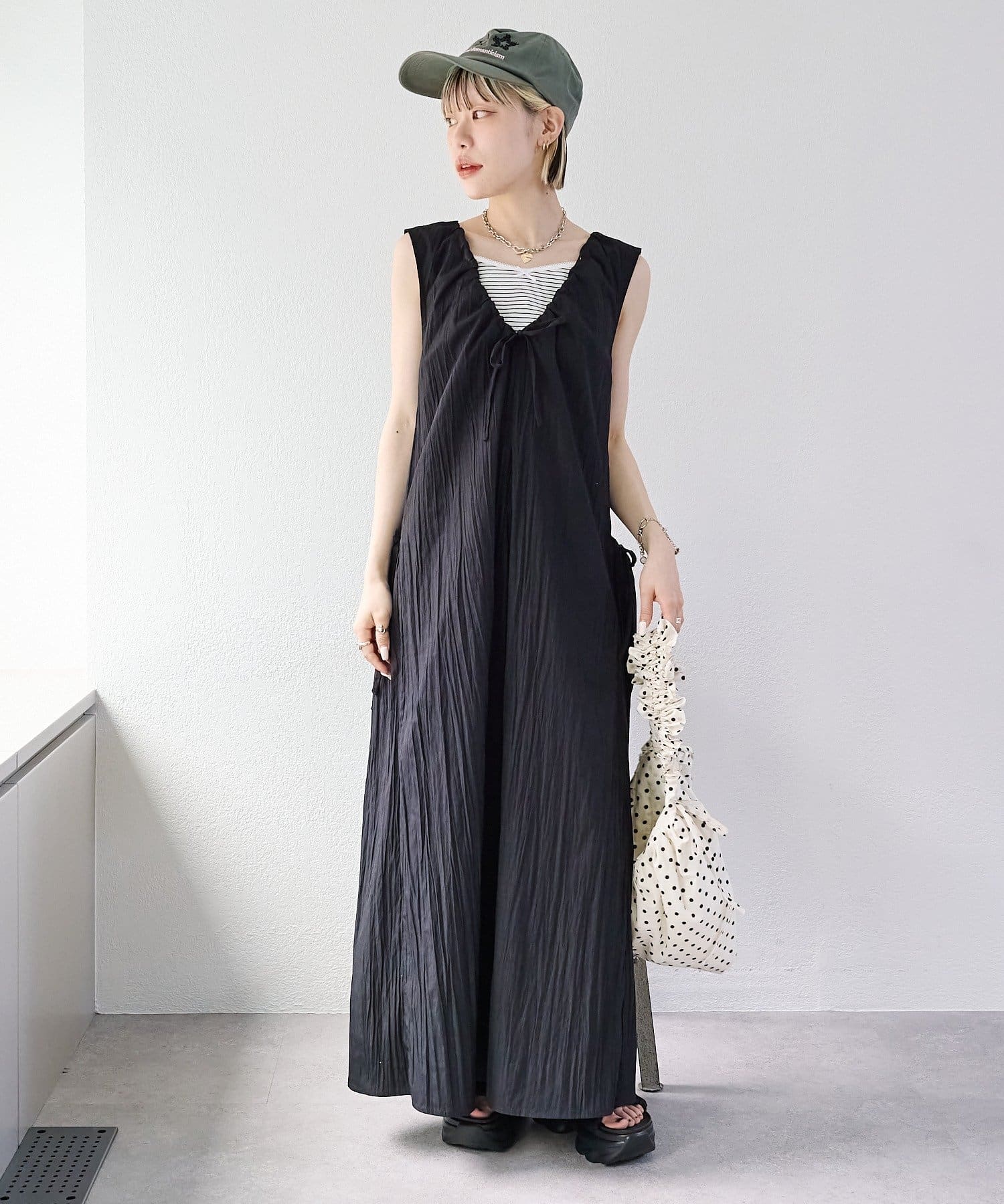 w closet(ダブルクローゼット) 【前後2WAY/3色展開】ノースリリボンワンピース