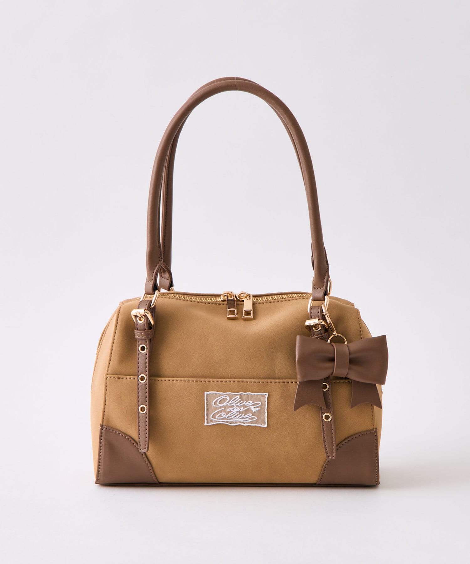 OLIVE des OLIVE(オリーブ デ オリーブ) リボンチャーム付き配色ボストンバッグ