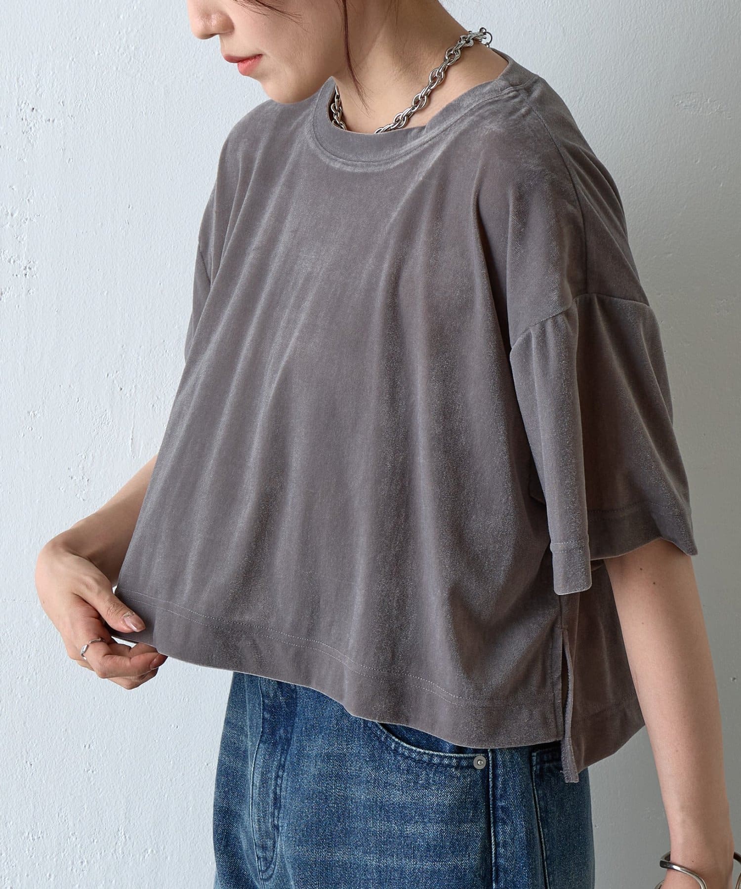 COLONY 2139(コロニー トゥーワンスリーナイン) シアーベロアワイドクロップドTシャツ