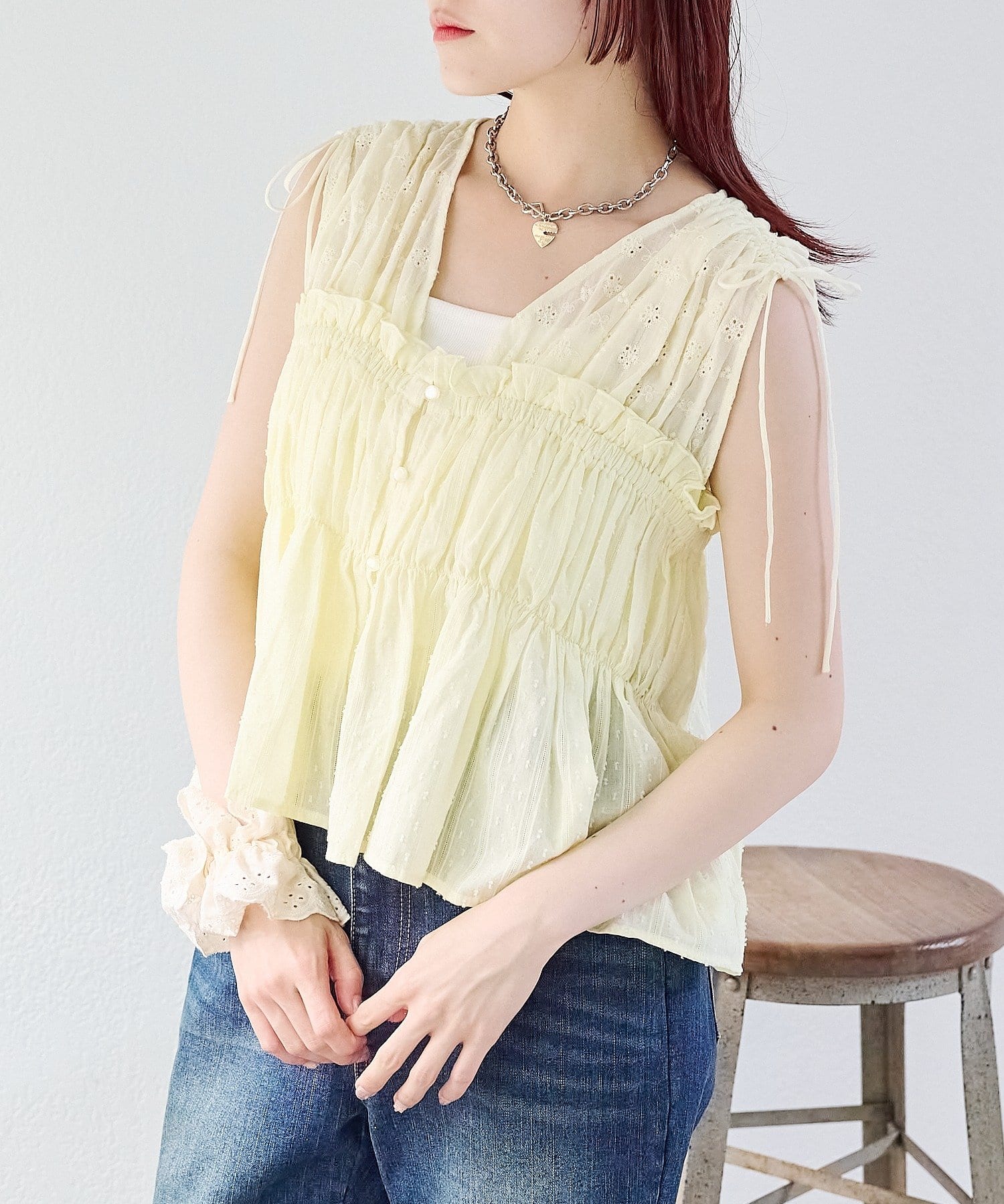 w closet(ダブルクローゼット) レース切替ドロストブラウス
