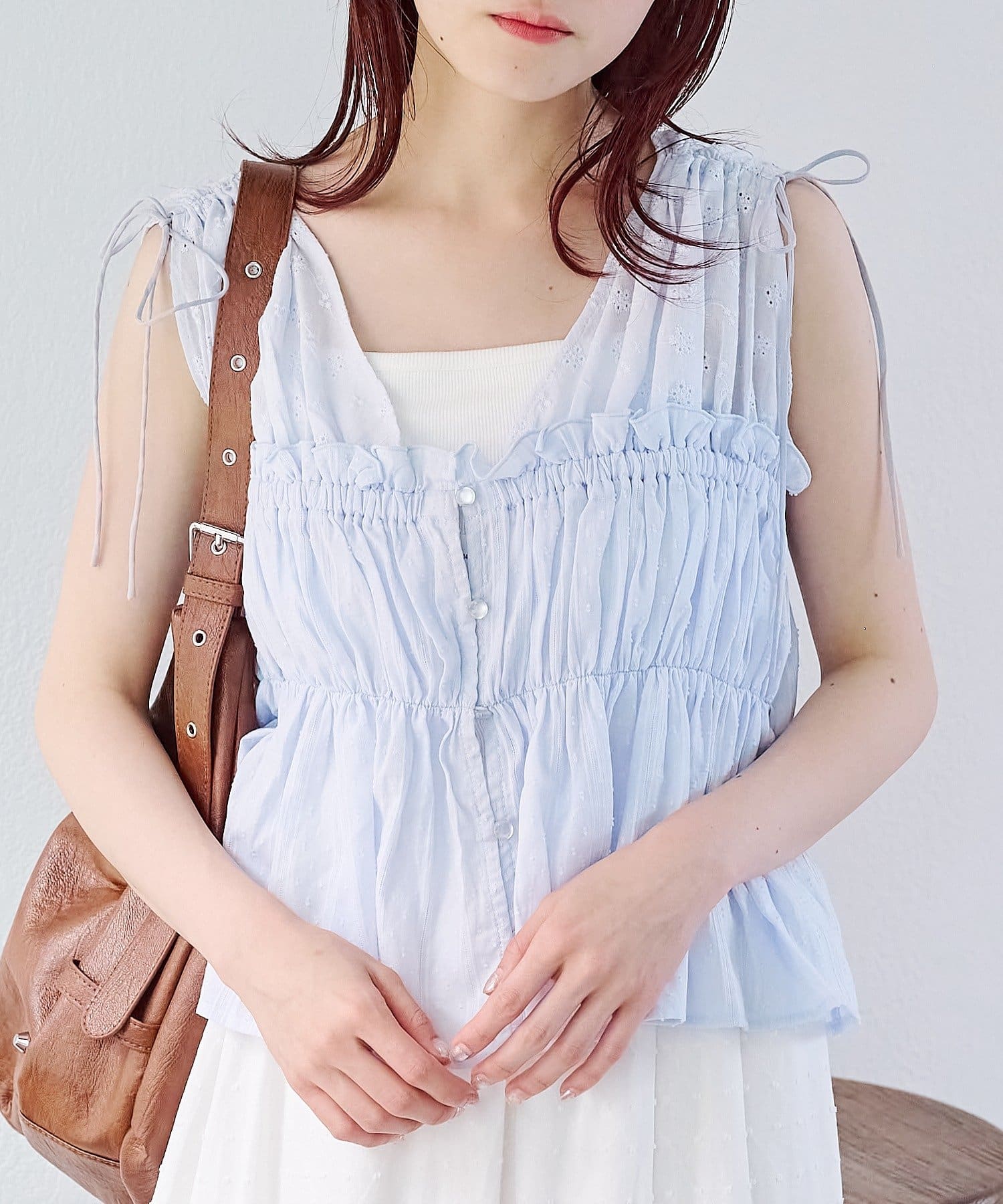 w closet(ダブルクローゼット) レース切替ドロストブラウス